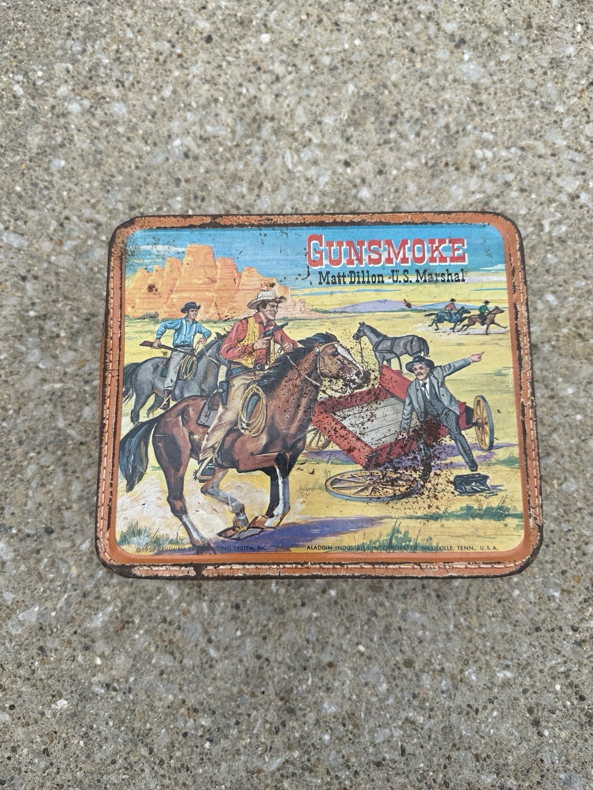 Vintage 1959 Gunsmoke James Arness Matt Dillon Aladdin Metal Lunchbox 1st Press