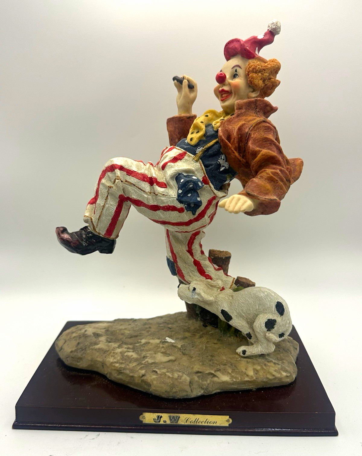 Vintage J.W. Collection Clown Figurine Circus Hobo with Dog Resin Statue Base