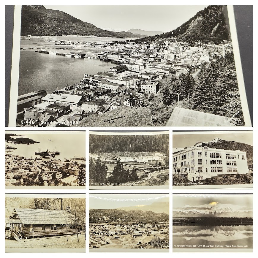 7 RPPC\'s Vintage Wrangell, Skagway, Juneau, Ketchikan, Alaska Historical