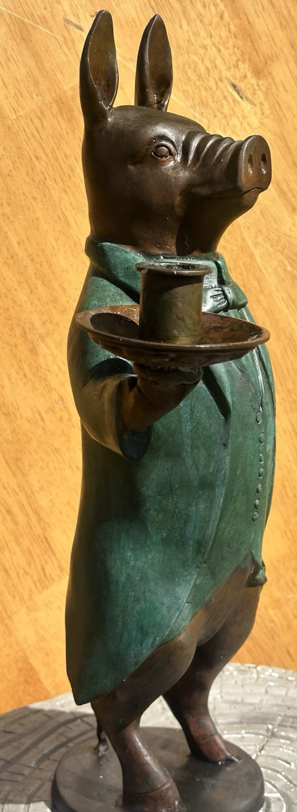 Vintage Cast Bronze Pig Butler Candlestick Holder Anthropomorphic Statue