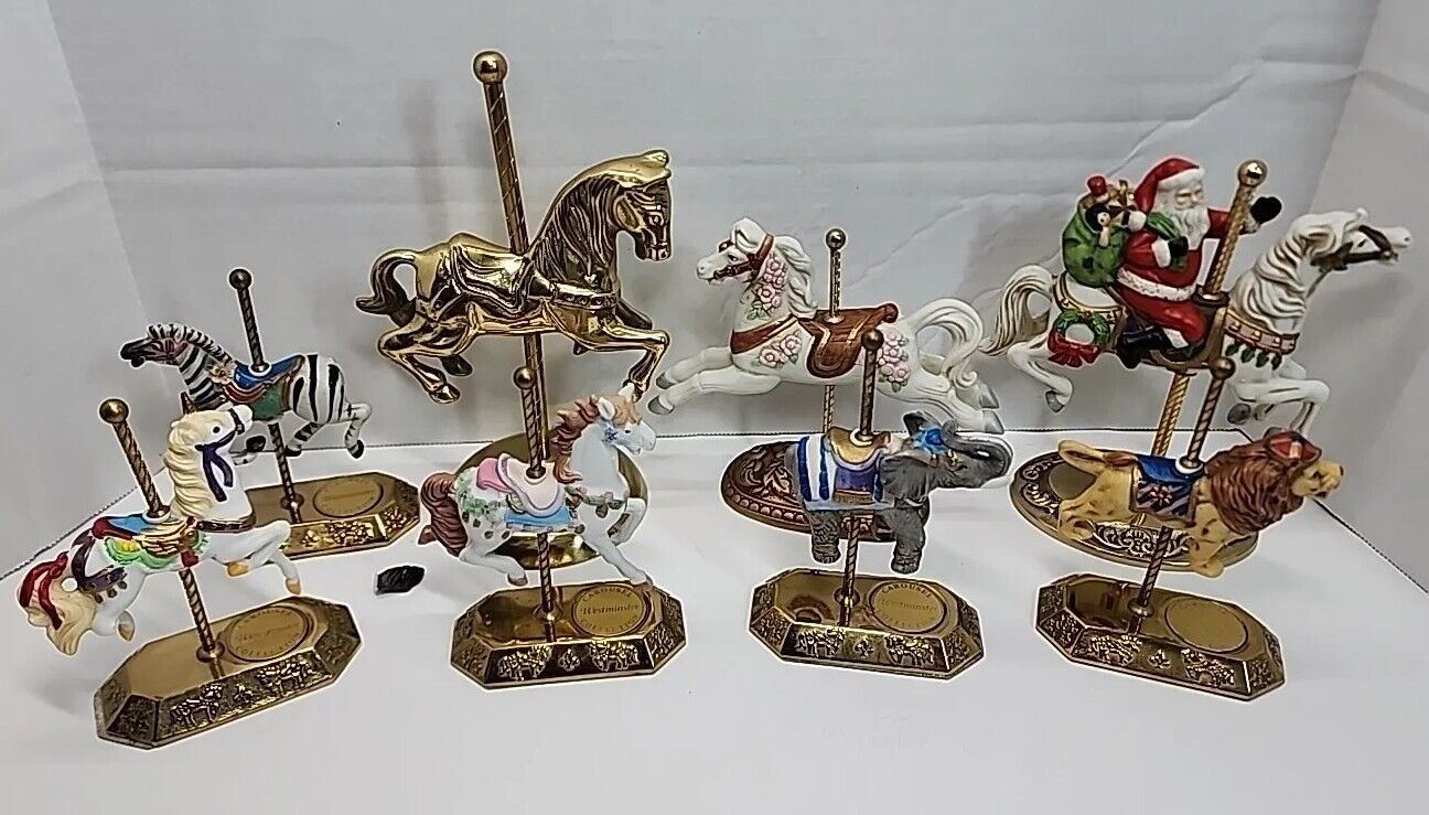 Lot Of 8 Carousel Horses Westminster Homco Brass Santa Lion Zebra Porcelain READ