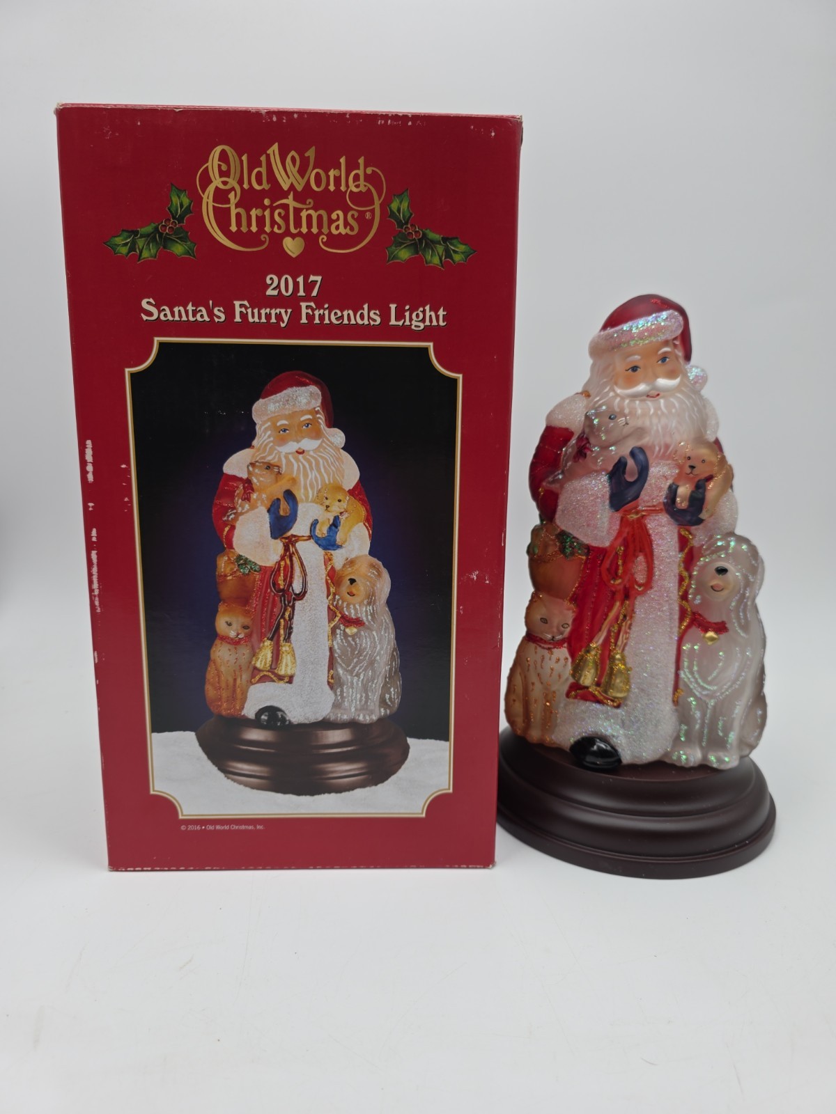 2017 Old World Christmas Santa\'s Furry Friends Night Light Holiday Read