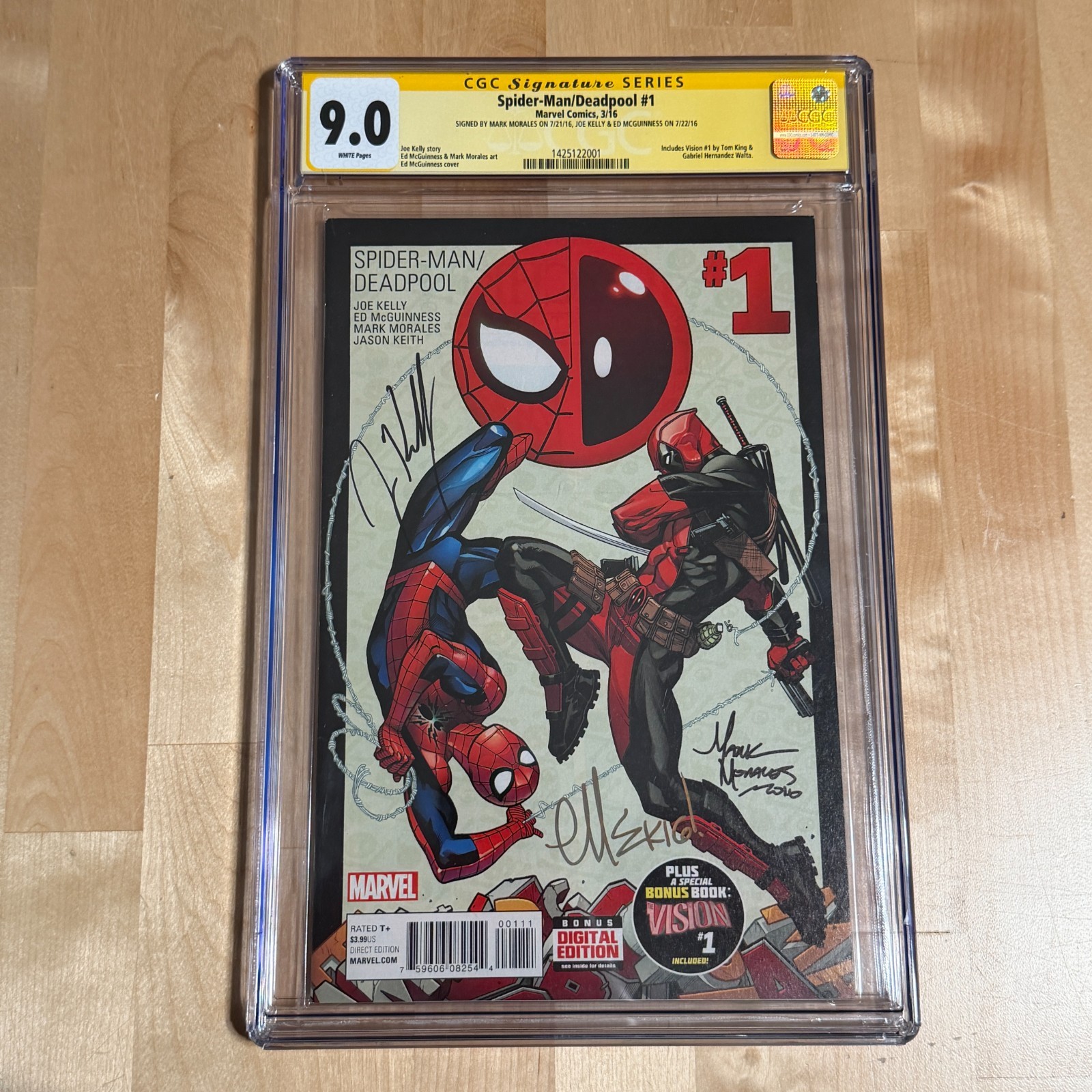 Spider-Man Deadpool #1 CGC 9.0 SS Triple Signed McGuinness Morales Joe Kelly