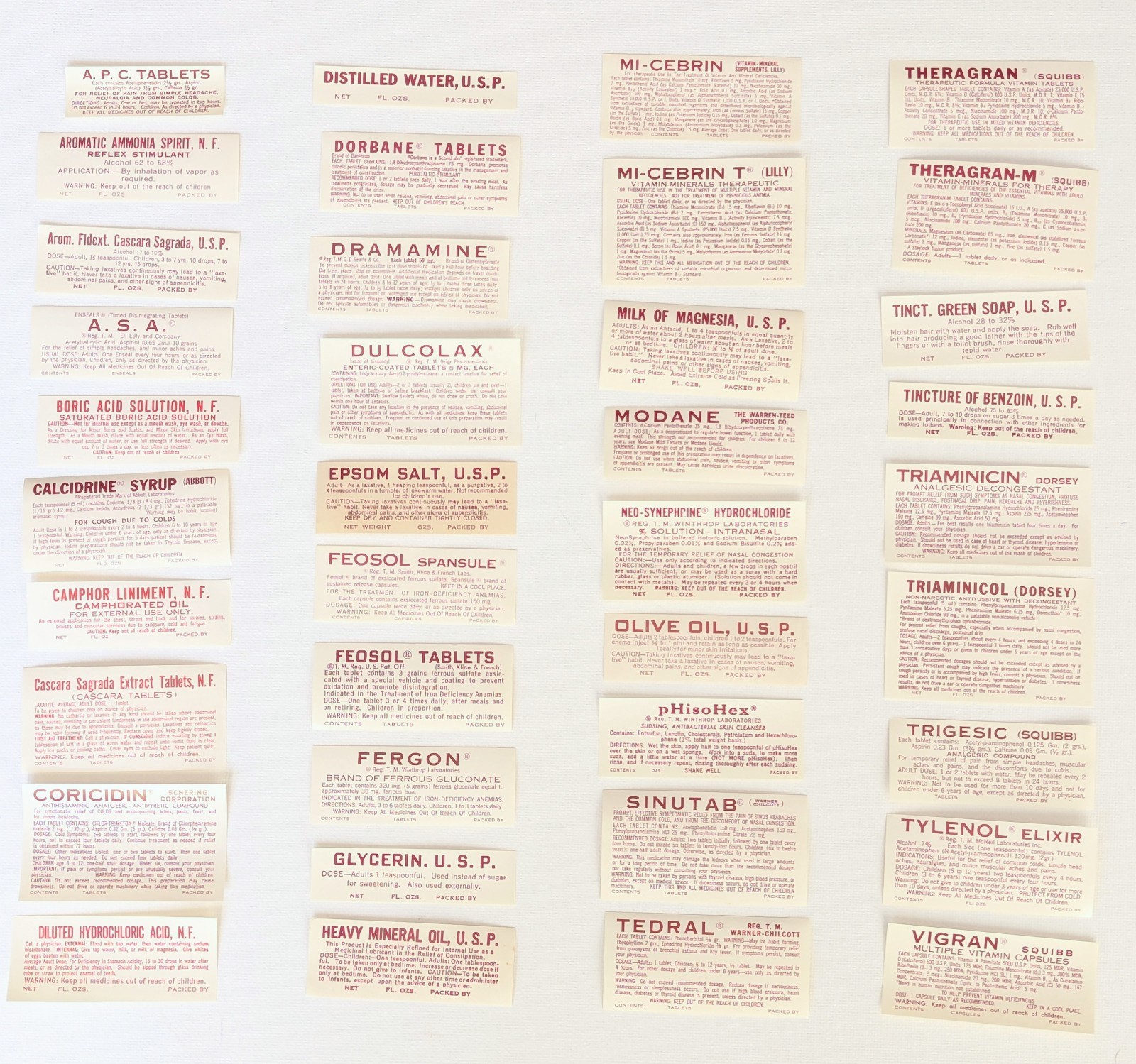 Vintage Pharmacy Apothecary Bottle Labels NOS 1950-60's (Lot of 38 as pictured)