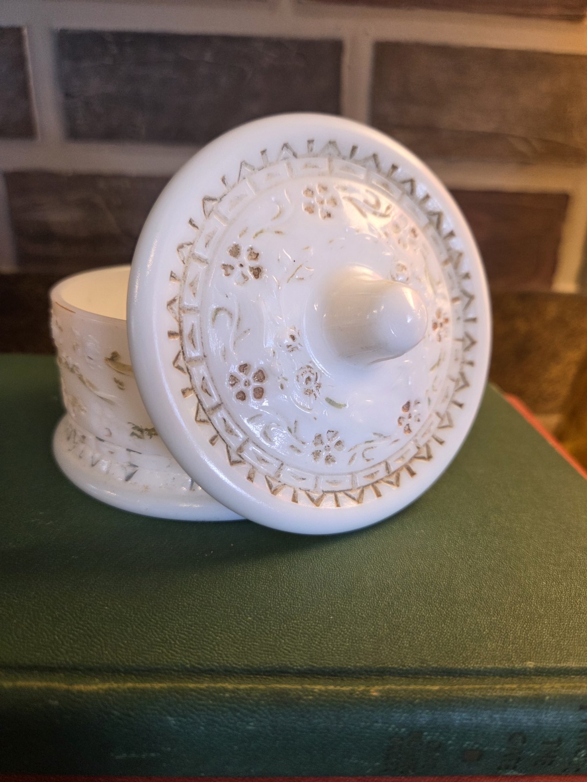 Orloff Attar of Petals 1930s  milk glass powder jar