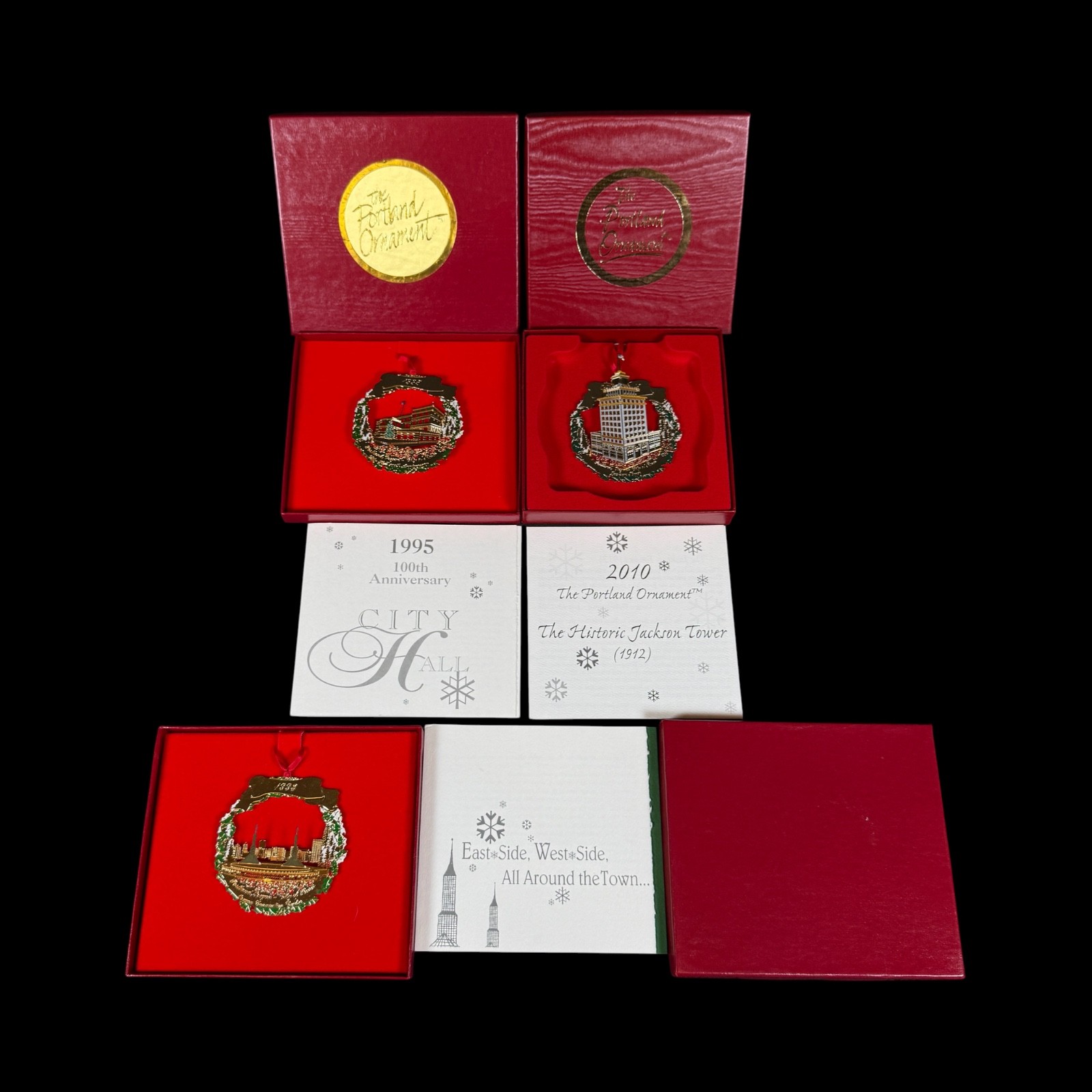 SIGNED 3x Portland Oregon Gold Christmas Tree Ornament limited Edition Decor