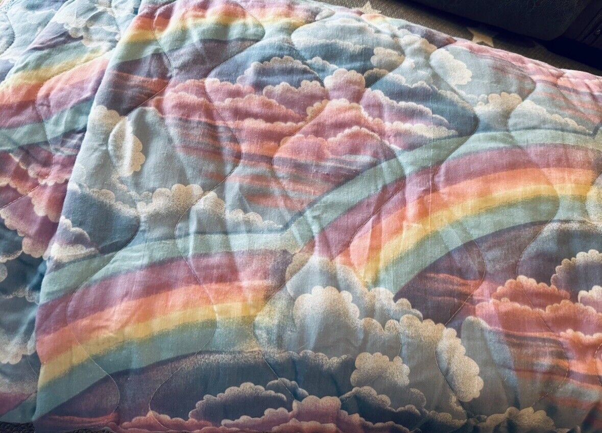 RARE Vintage Clouds and Rainbows Bedspread