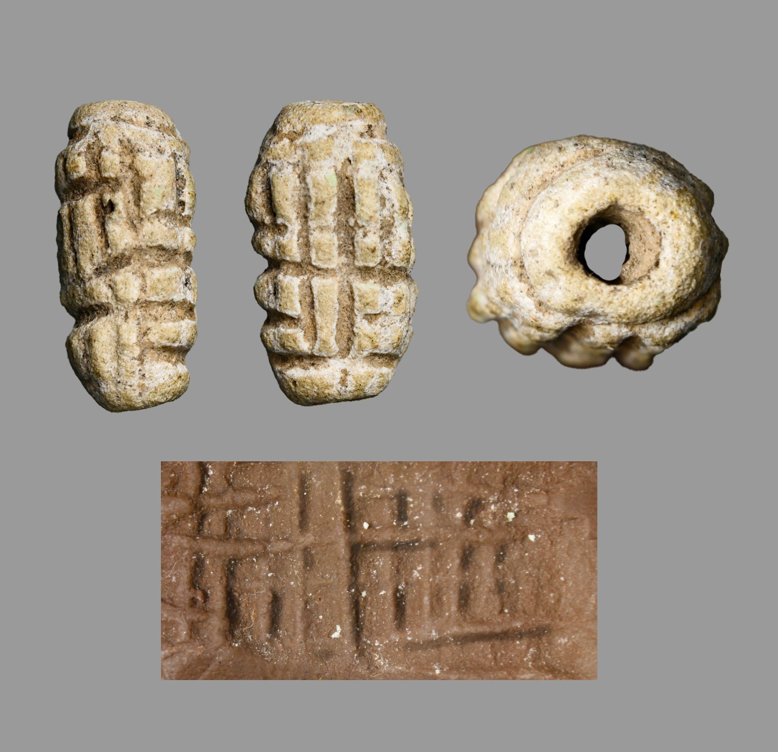 Ancient Mesopatamian Archaic Frit Cylinder Bead-Seal  Circa 3000BC) Artifact
