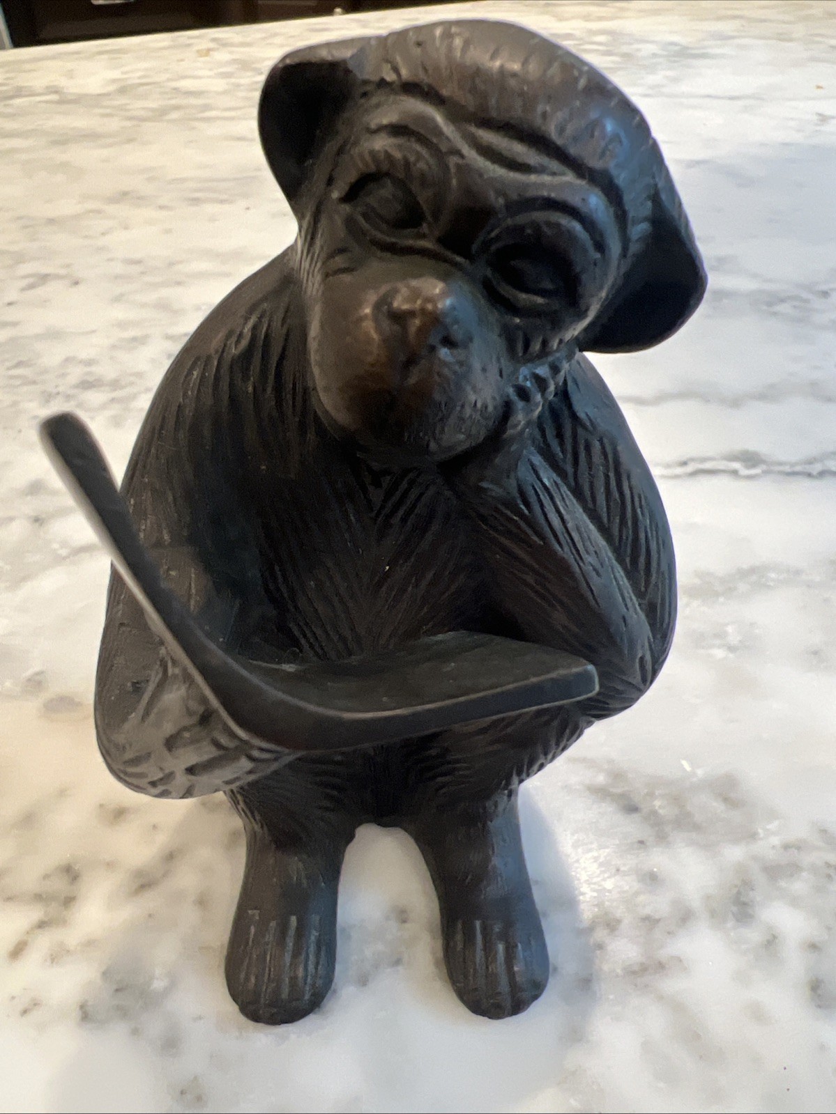 VTG BRASS/BRONZE MONKEY STATUE ART FIGURE HOLDING READING A BOOK 5