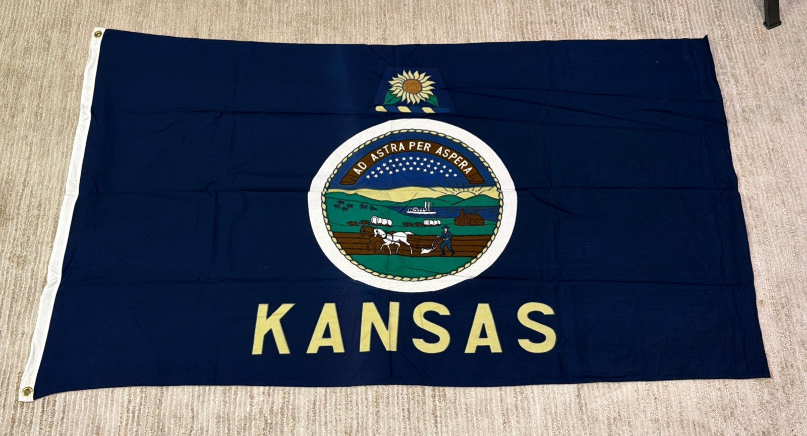 Vintage Kansas State Flag Vintage Paramount Flag Co 3x5 Ajax 100% Cotton Canvas Vintage Kansas State Flag Vintage Paramount Flag Co 3x5 Ajax 100% Cotton Canvas