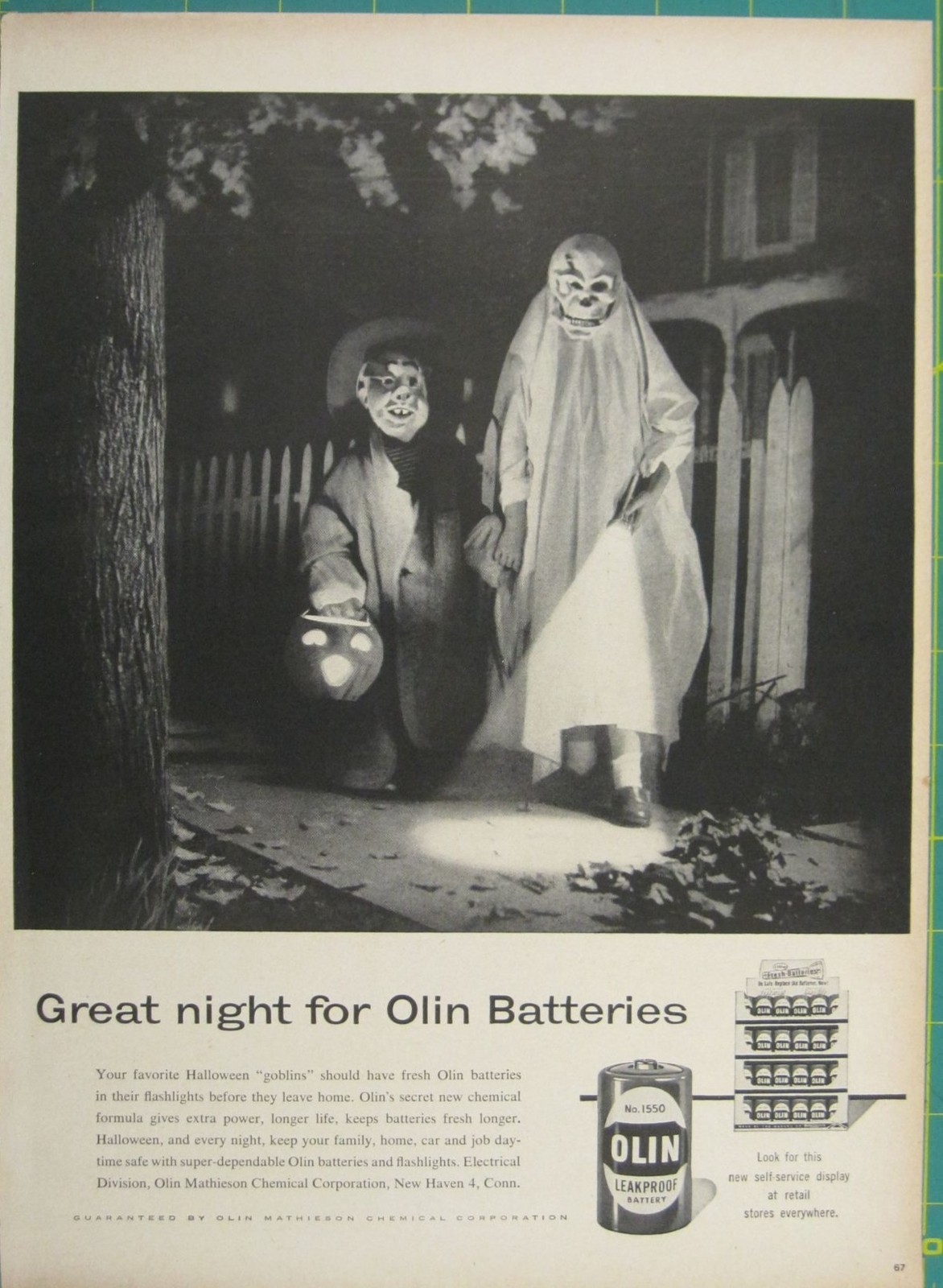 Print Ad Great Night Olin Batteries Halloween Trick Or Treat Safety Vintage 1950