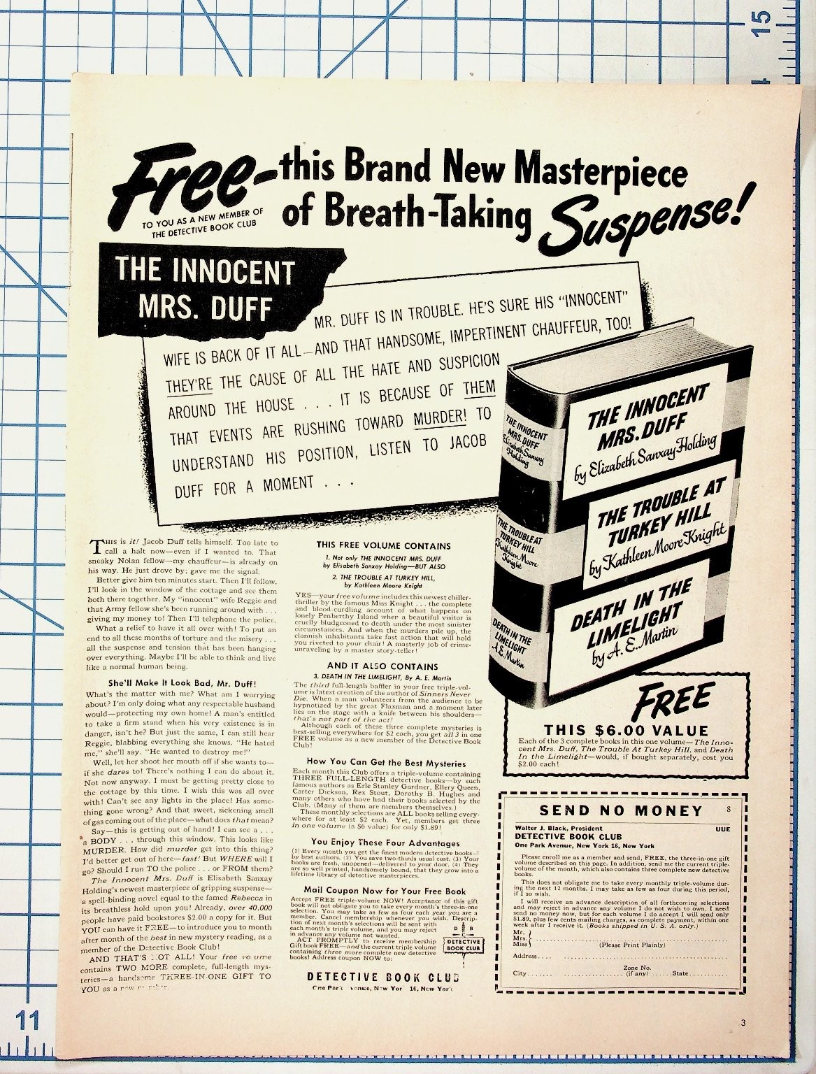 Vintage 1940s Detective Book Club Magazine Ad Mystery Novel Offer New York