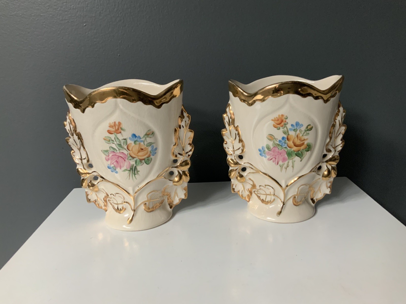 Vintage Knox Imperial Hand Painted Vases.  Set of 2.