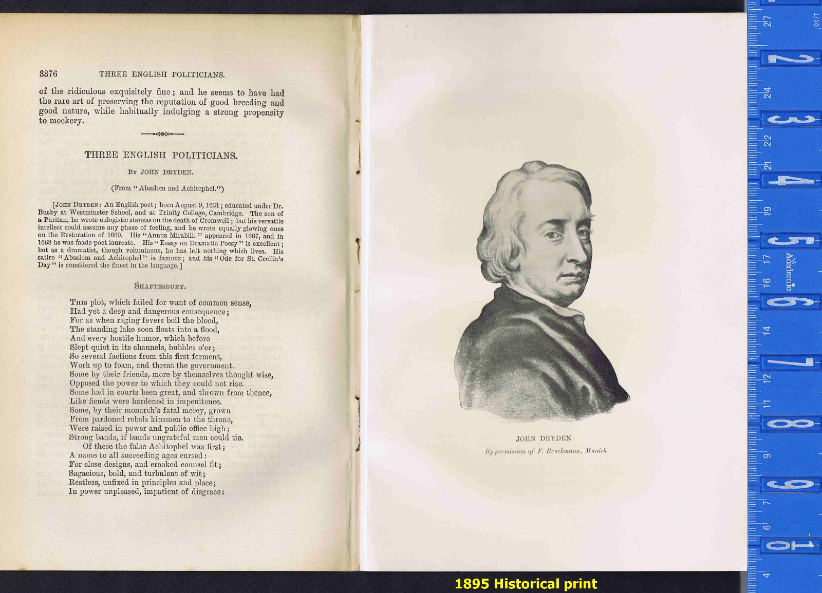 English Poet Laureate John Dryden - 1895 Print