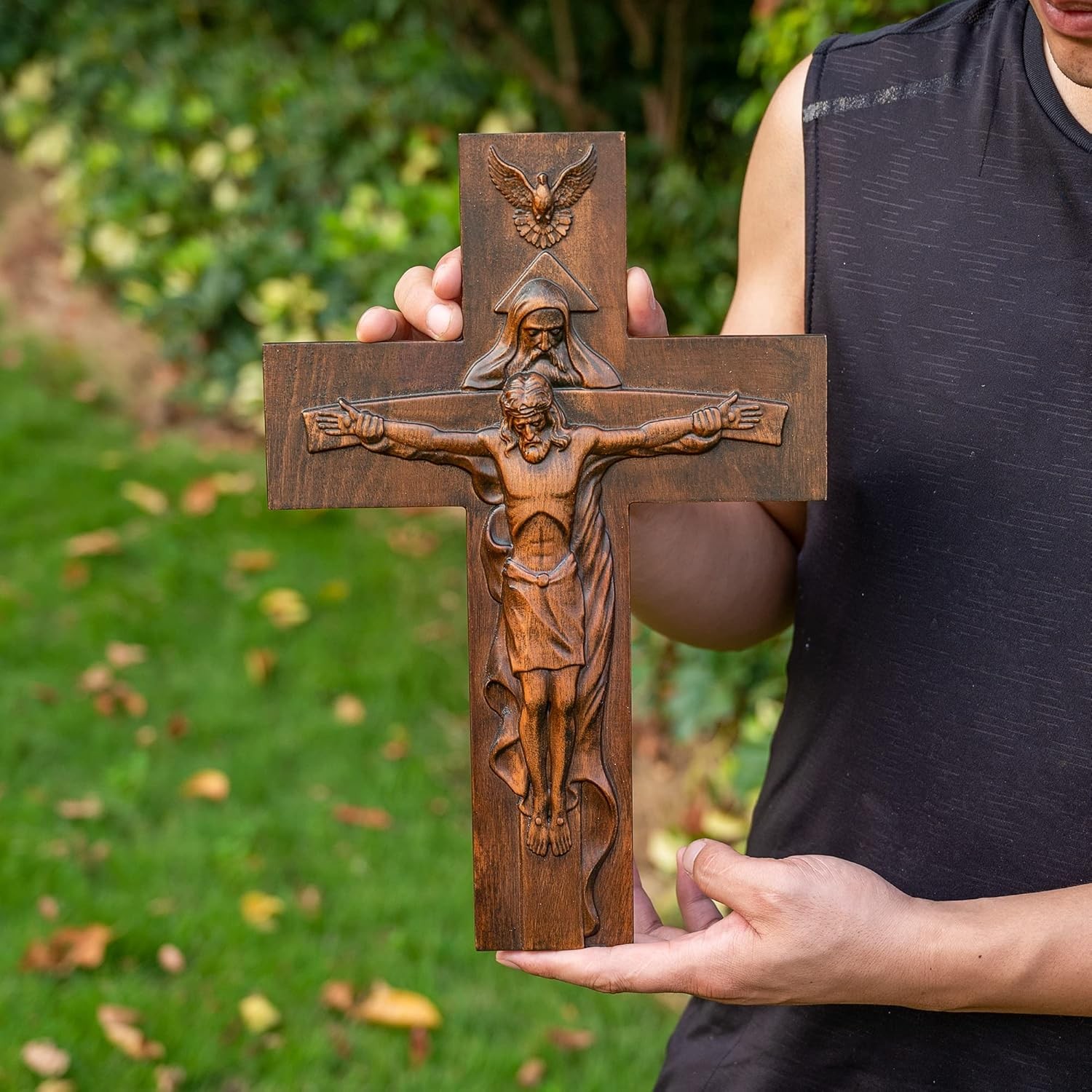12-inch Antique Wooden Hand Carved Church Wall Crucifix Cross Jesus Christ Gift 12-inch Antique Wooden Hand Carved Church Wall Crucifix Cross Jesus Christ Gift