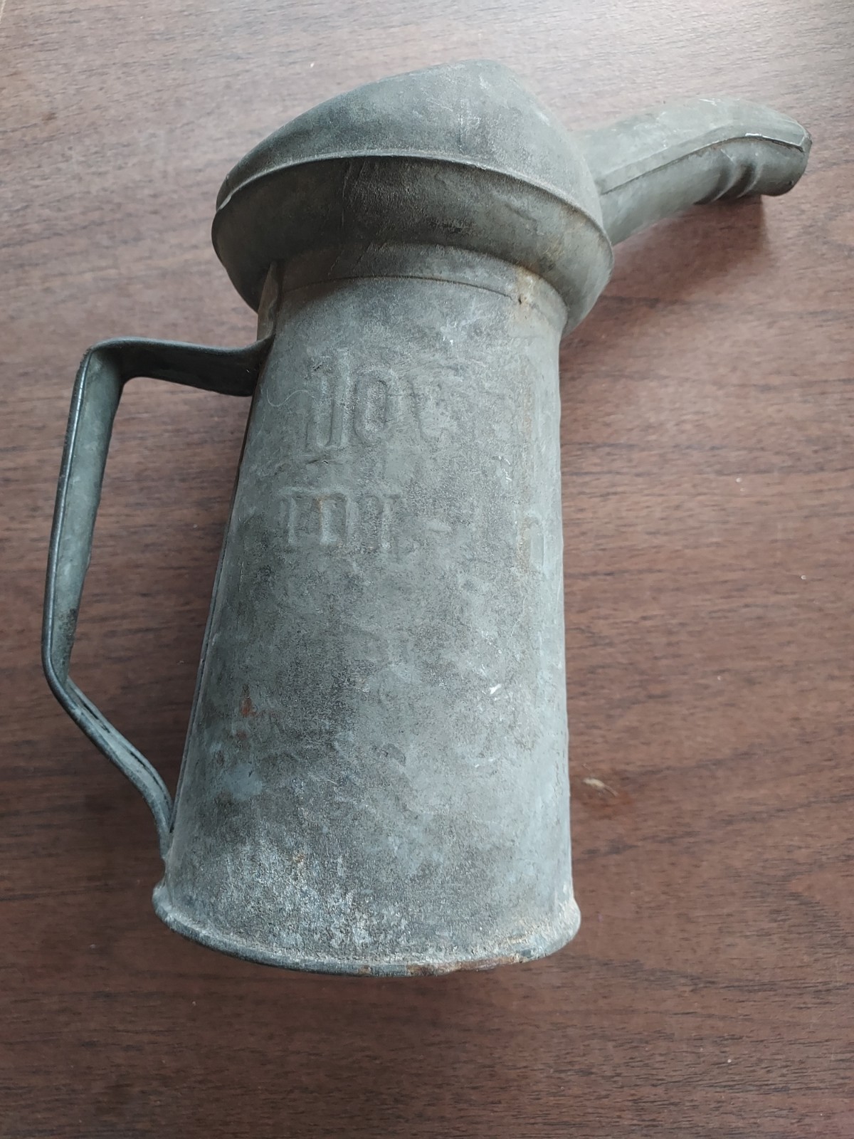 Vintage Galvanized Metal Oil Measuring Can w/Side Handle & Top-Curved Spout