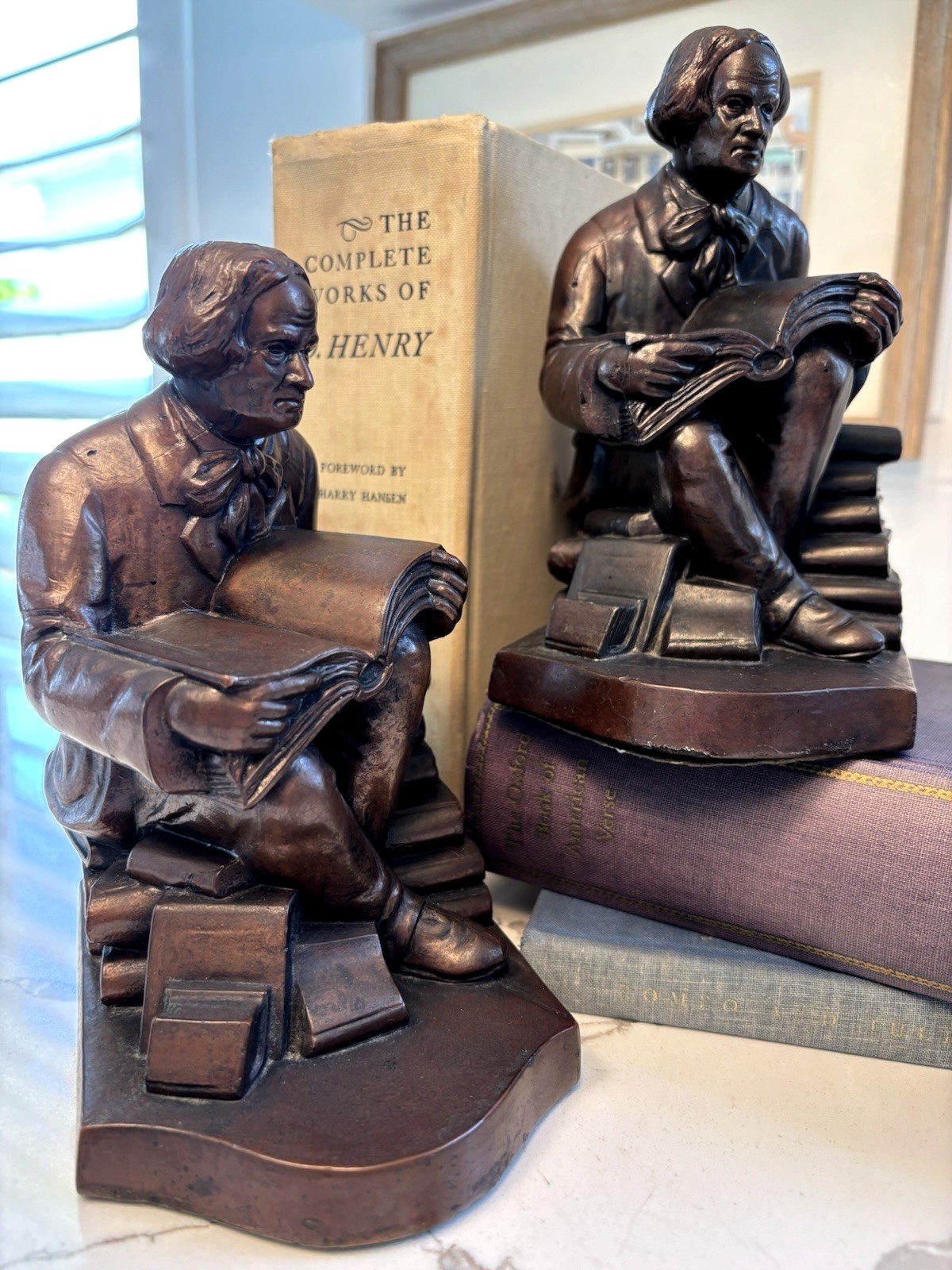 VTG 1930s Nuart Bronzed Bookends Metal of Bookworm Elbert Hubbard 6.75\