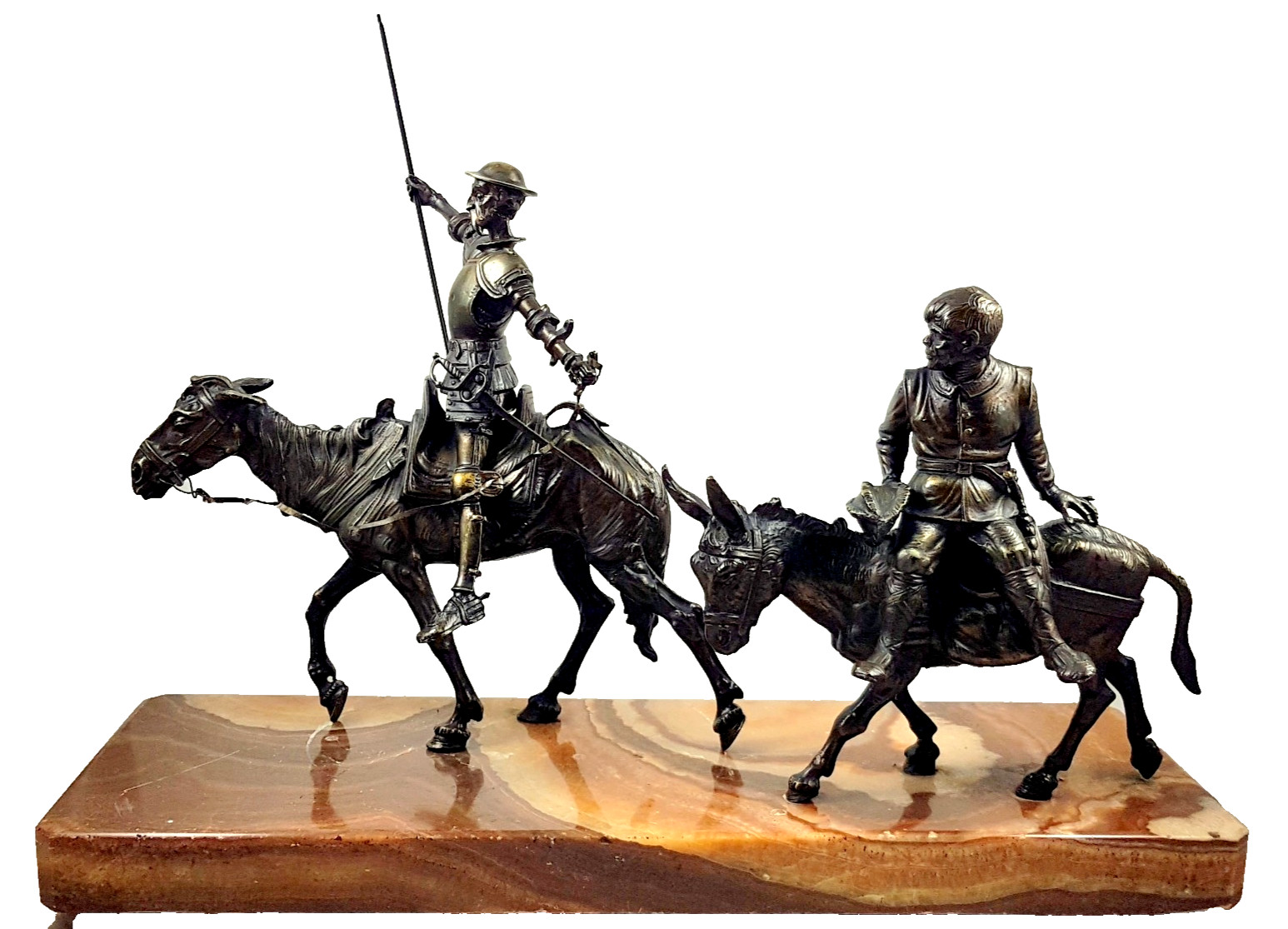 Antique Don Quixote bronze sculpture on onyx, 25 kg, by Lorenzo Coullaut Valera