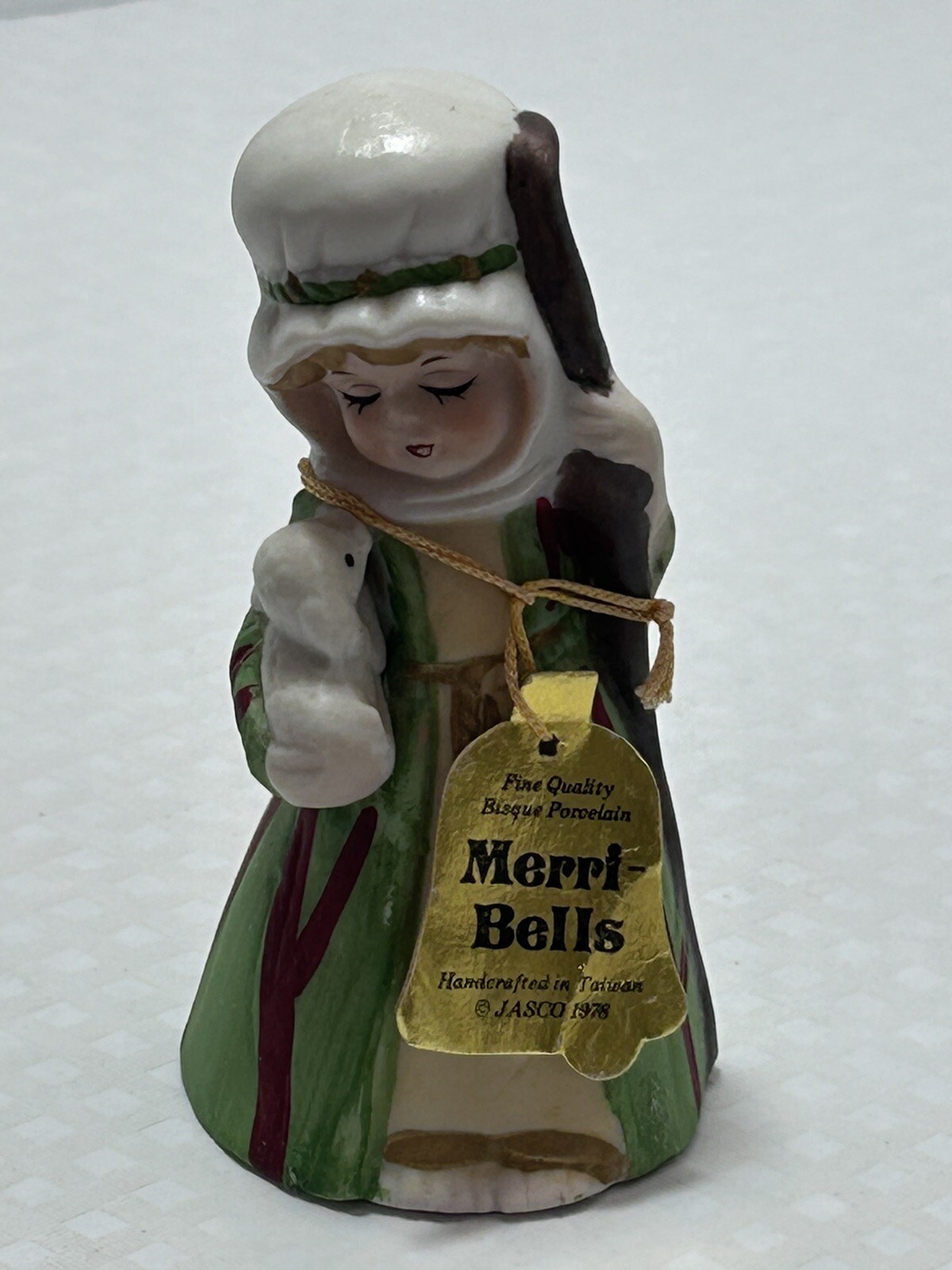 Vintage JASCO Merri-Bells Shepherd with Lamb Porcelain 1978 Christmas Bell - 4