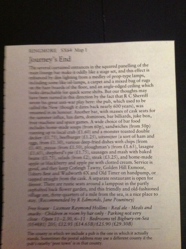 M1-3 Ephemera 1984 Pub Article Journey\'s End Ringmore R Hollins