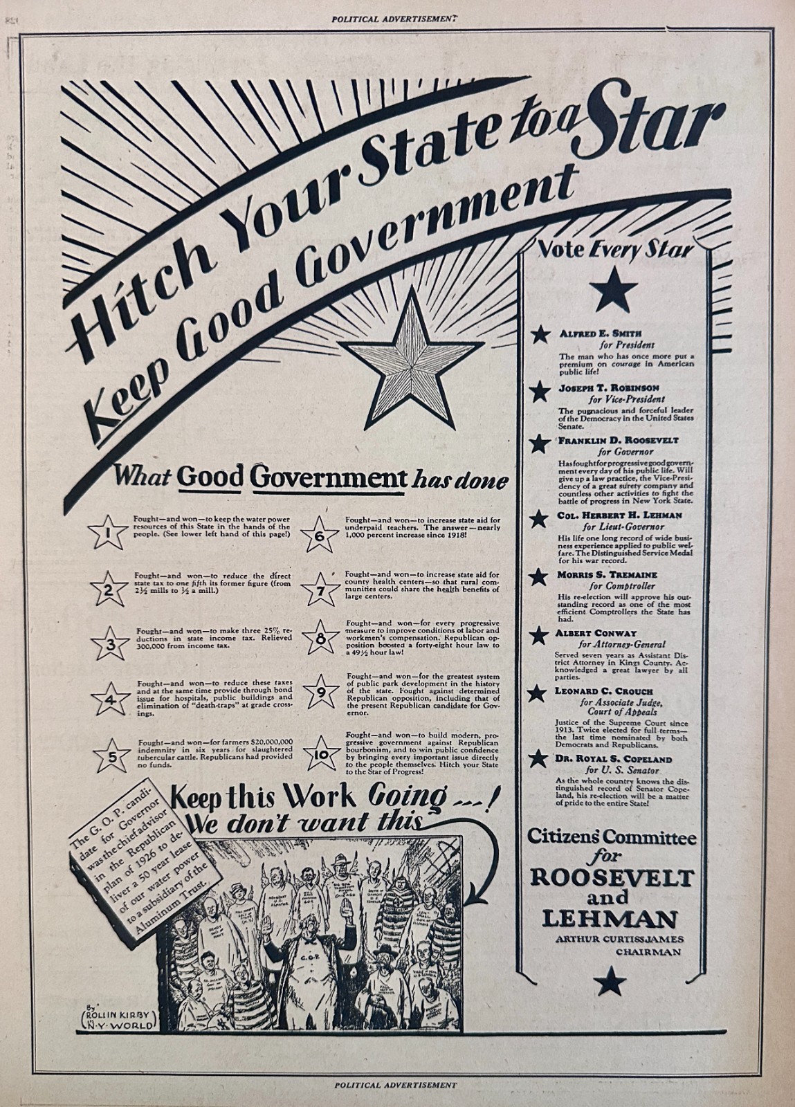 1928 Campaign Ad - Franklin D. Roosevelt - New York Governor Race Ad #2231