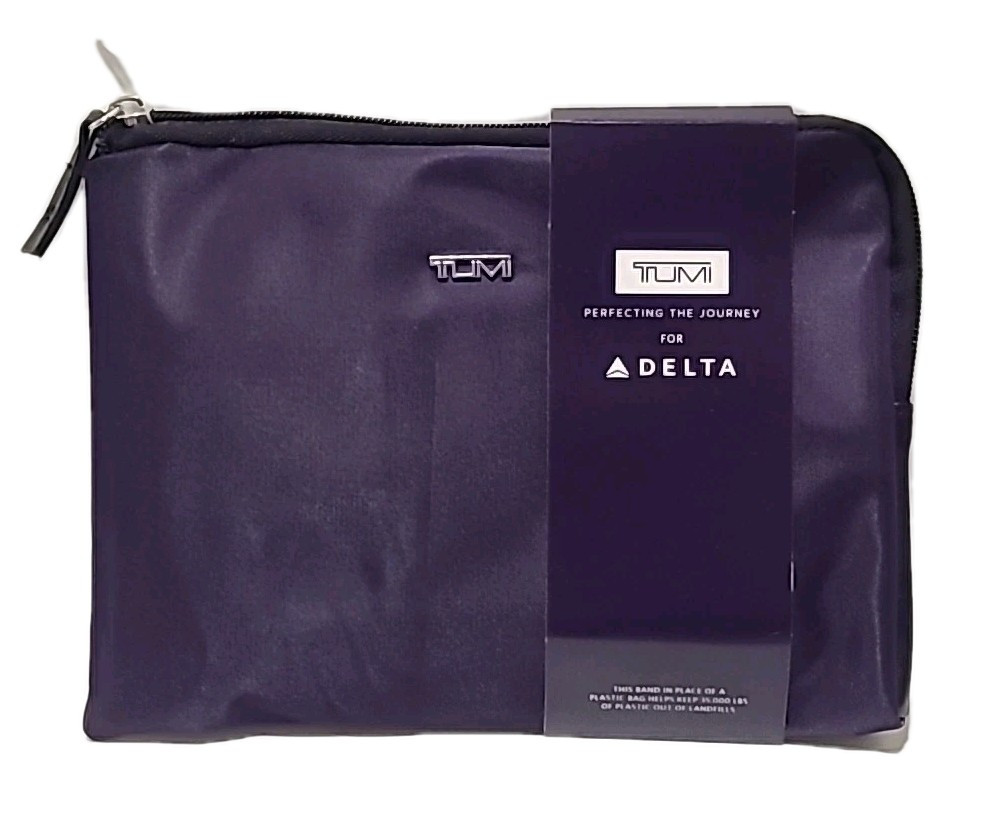 NEW Delta One TUMI Purple *Sealed* Amenity Toiletry Kit Soft Case Bag Pouch 8291