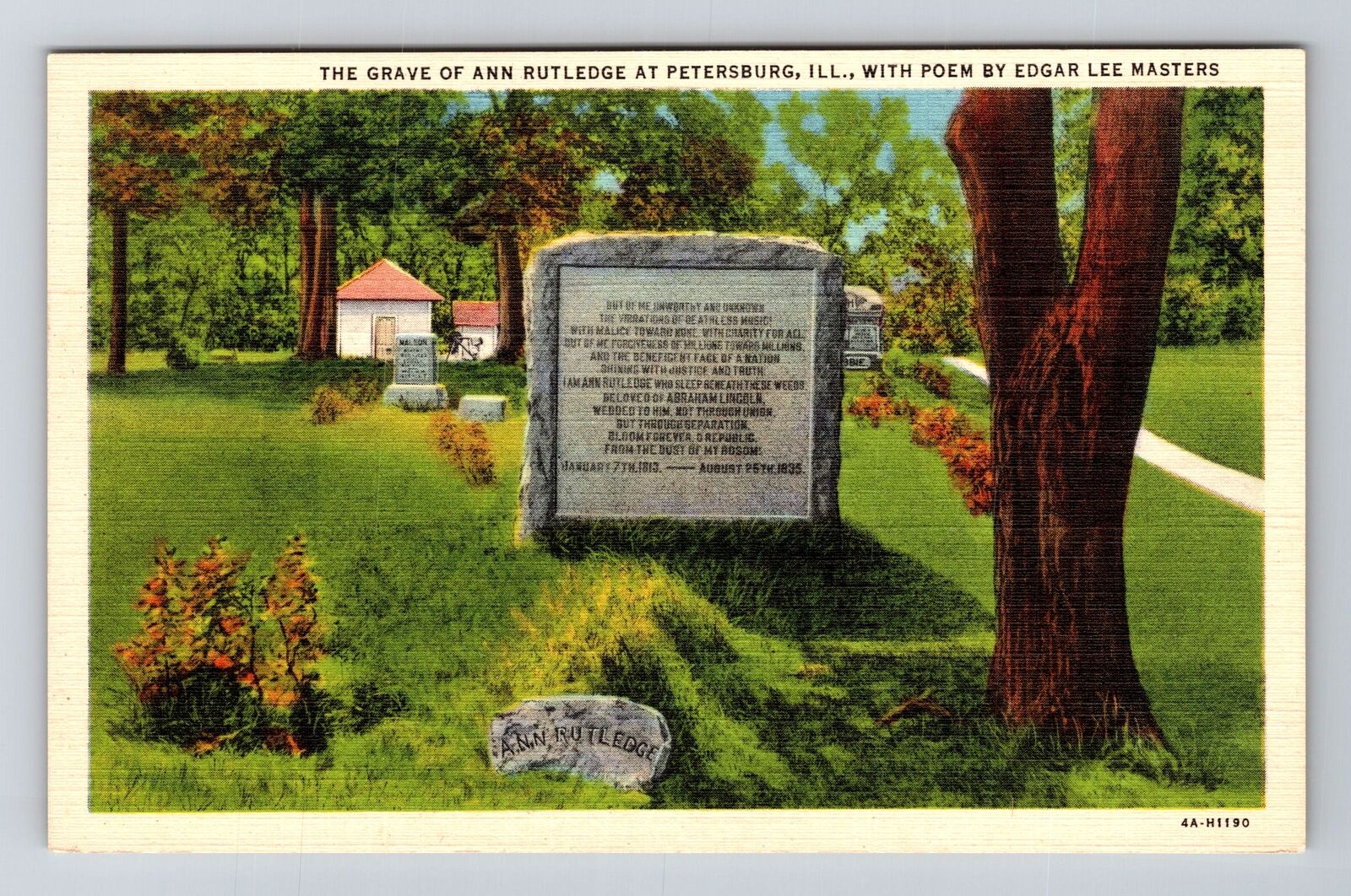 Petersburg IL-Illinois, Ann Rutledge Grave, Antique Vintage Souvenir Postcard