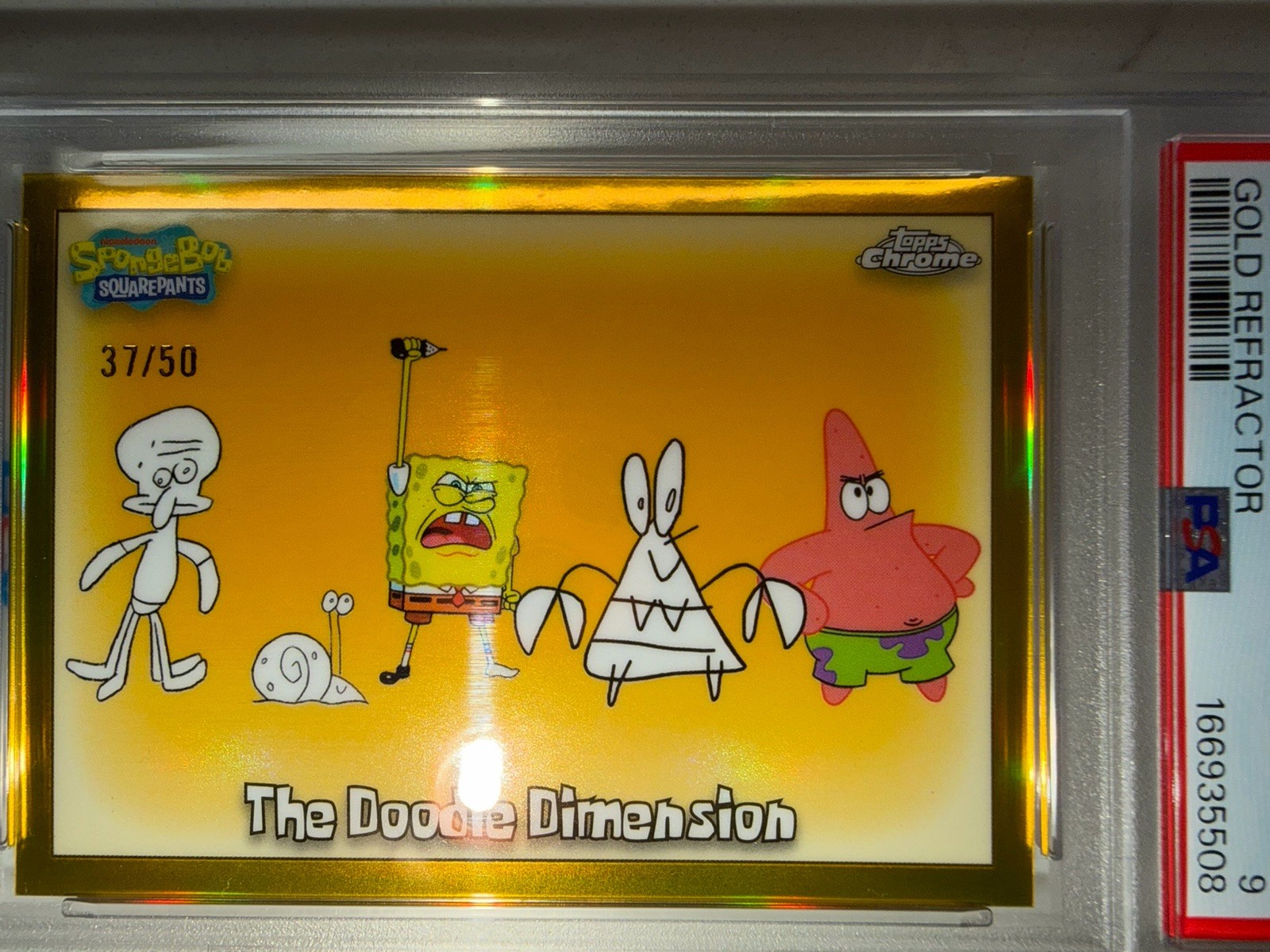 The Doodle Dimension Gold /50 #163- 2025 Topps Chrome SpongeBob Psa9
