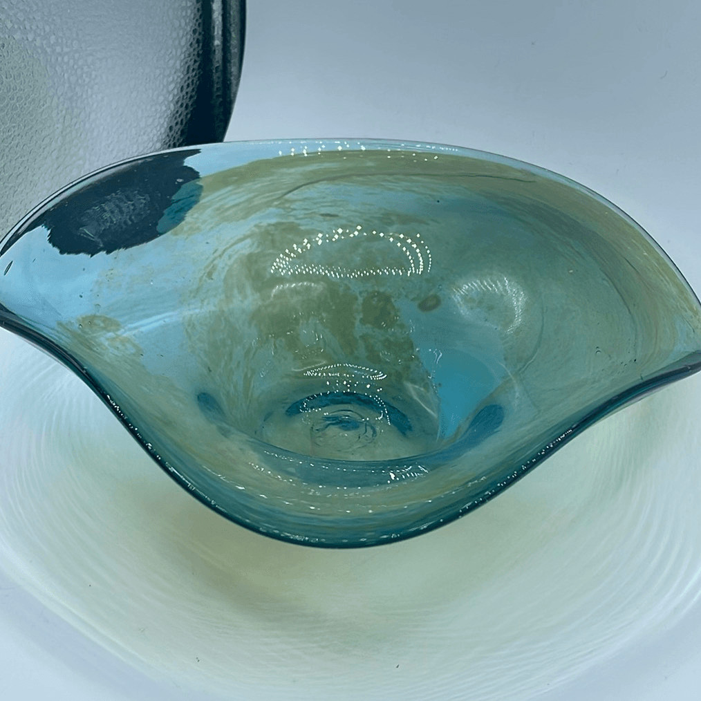 Vintage asymmetrical art glass bowl  ocean tide”. Organic form.