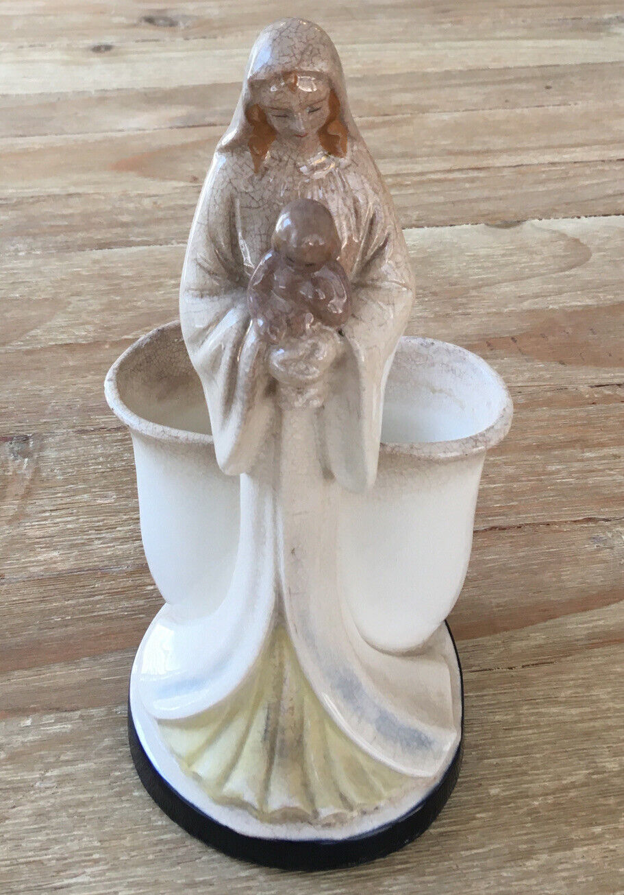 Vintage Madonna and Child Figurine Virgin Mary & Baby Jesus Ceramic Planter
