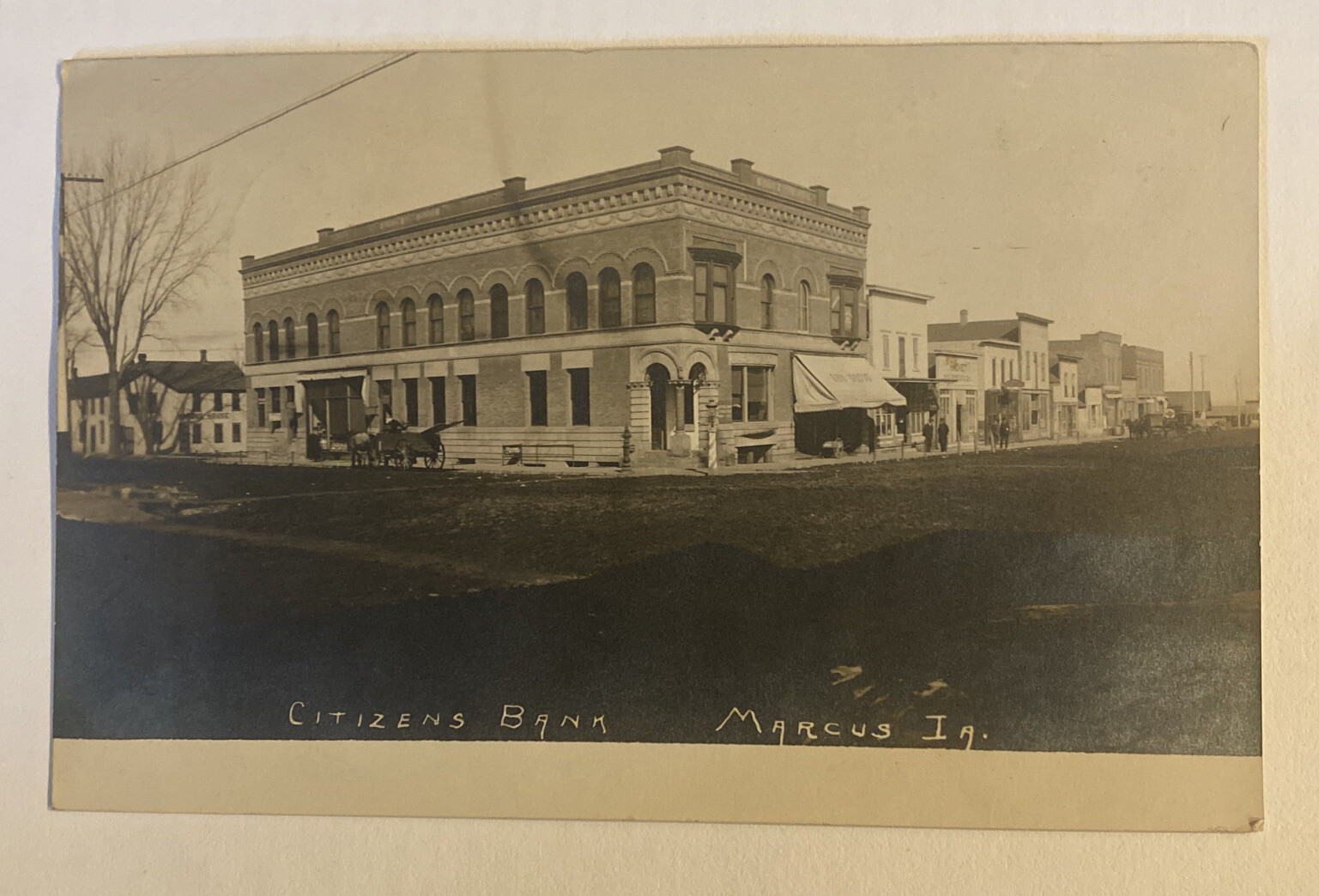 Vintage RPPC Postcard c1910 ~ Citizens Bank Dirt Road View ~ Marcus Iowa IA