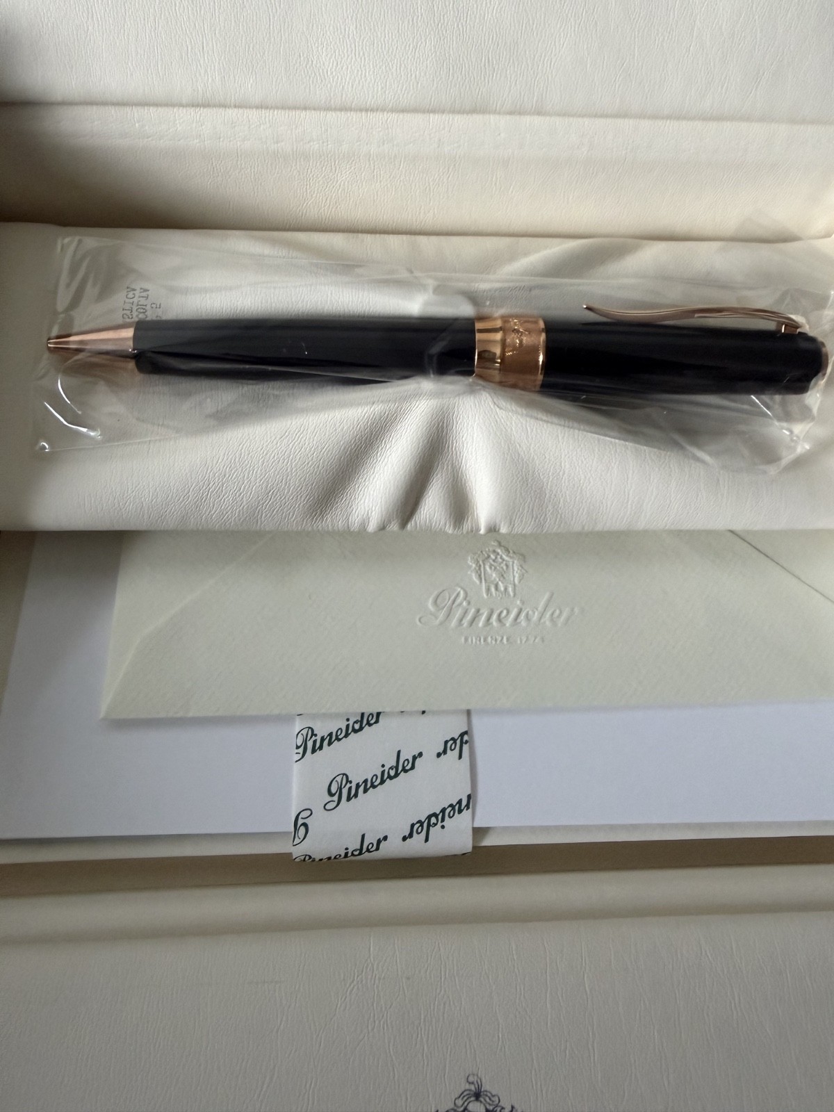 Pineider Le Grand Bellezza Classic Pen Black Rose Gold Stationery Letter Set NEW