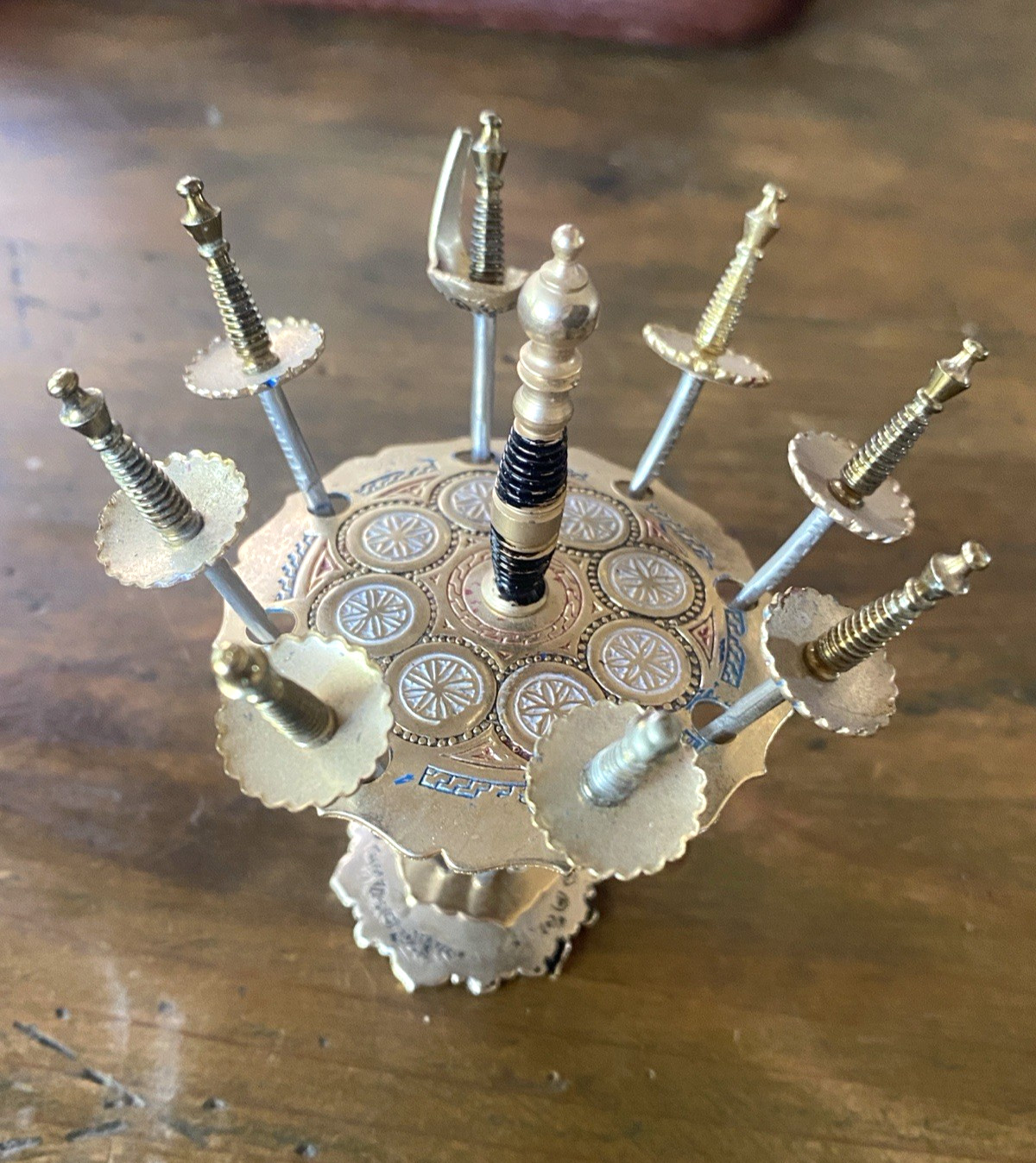 Vintage Toledo Spain Sword Cocktail Pick Set  Mid Century Brass Barware 8 Picks