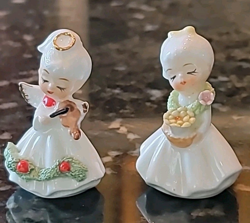 Vintage Christmas Figures Angel Girls Miniature Pair Napcoware Bone China 2