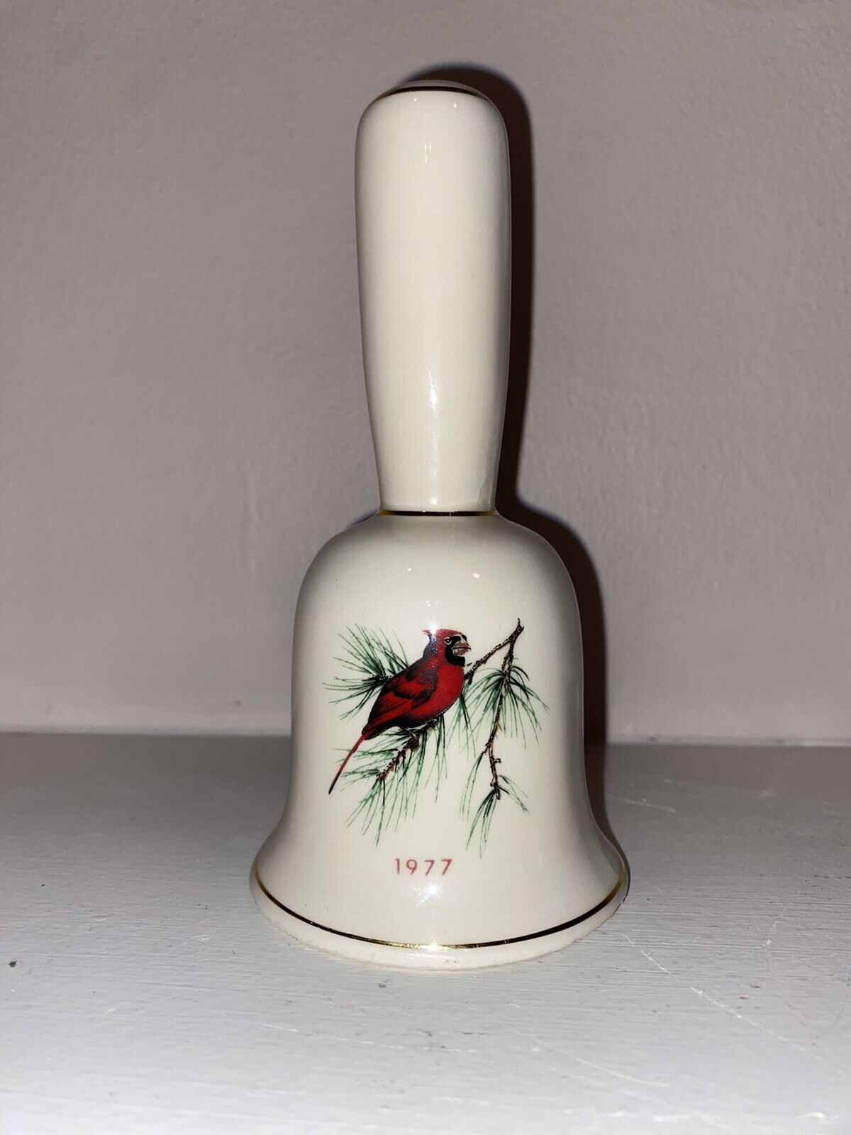 Vintage Cardinal Bell Ceramic Gold Accents Vintage 1977 Christmas