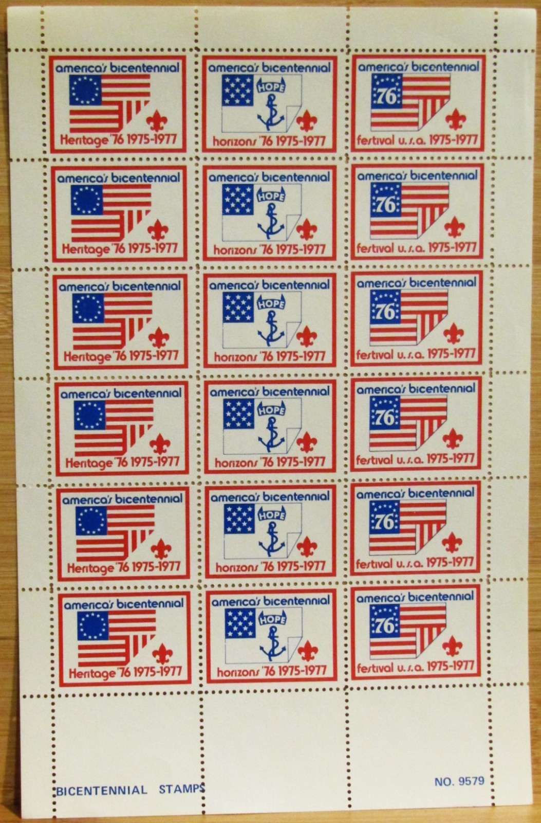 1975 1977 BSA America Bicentennial Scout Stamp Full Sheet Mint Unused