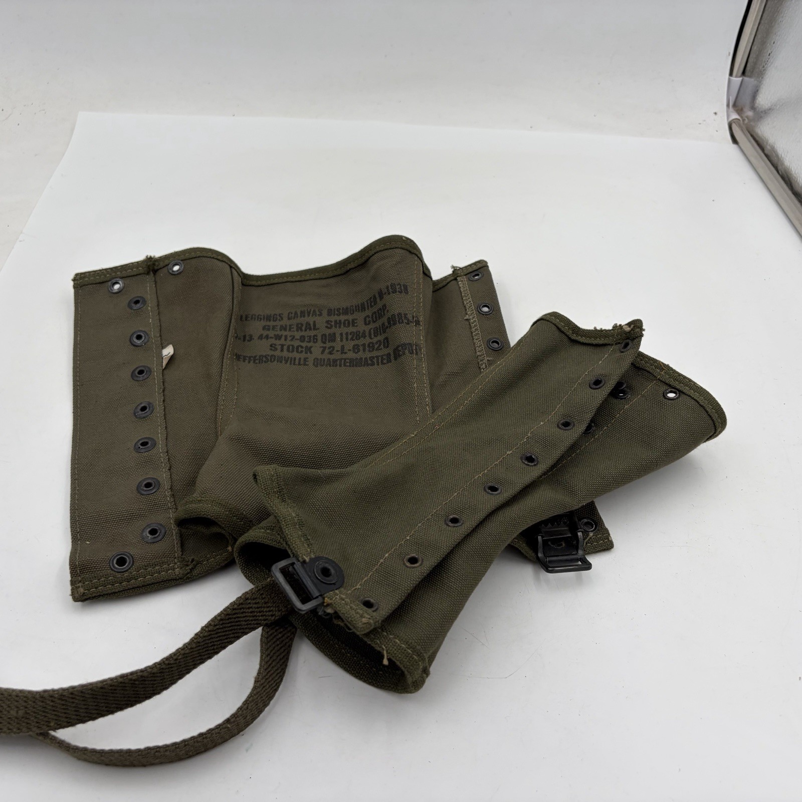 VTG Original Canvas WW2 US M1938 Dismounted Canvas Leggings Gaiters Size 1R