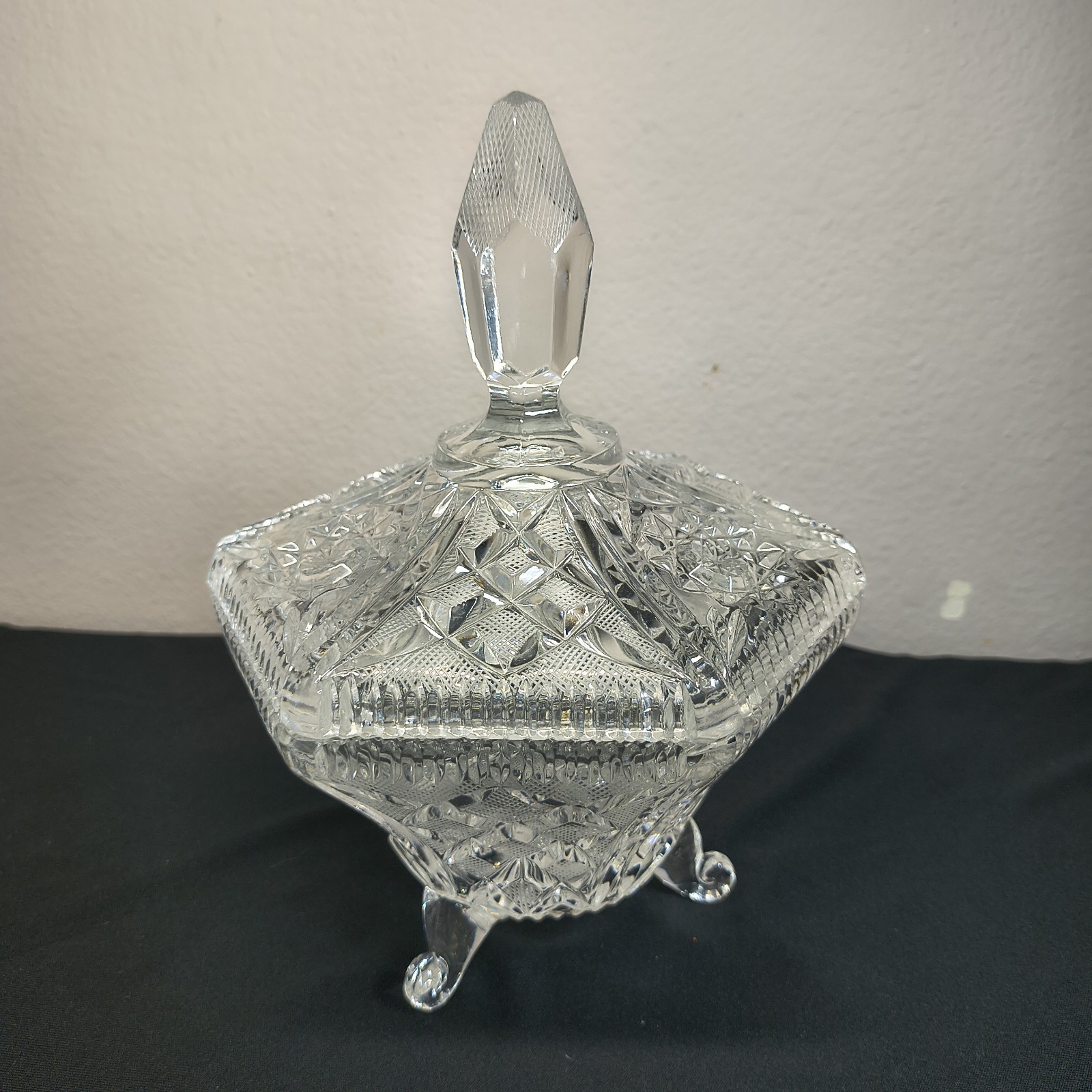 Vintage Rare Candy Dish /Lead Crystal Jewelry Bowl Bonboniere Brilliant Cut