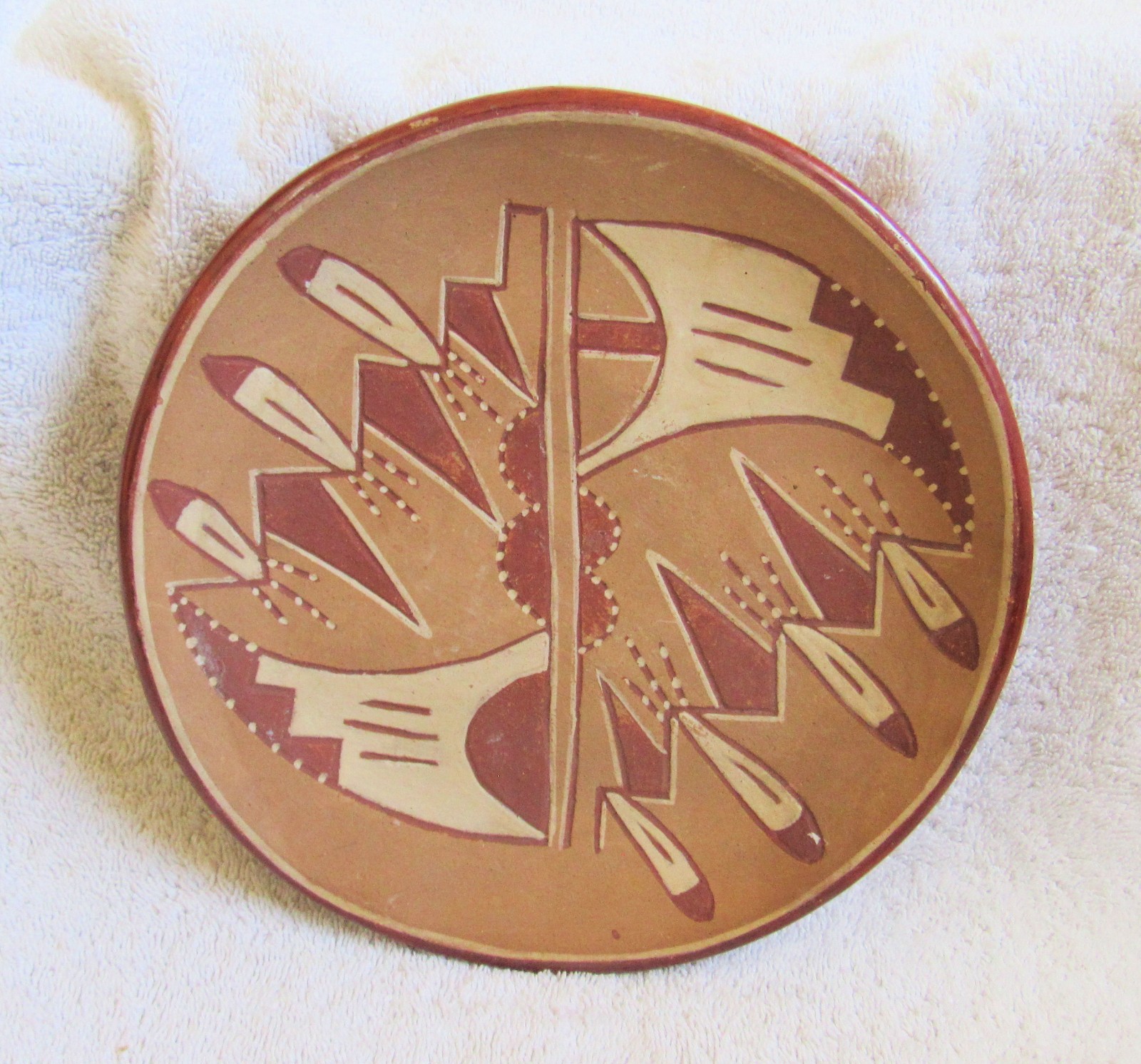 Vintage San Juan Indian Pueblo Polychrome Slip Decorated Pottery Plate Plaque