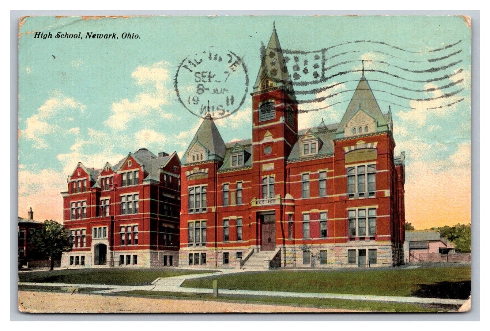 Newark, OH, Ohio, High School, Vintage Postcard Posted 1911