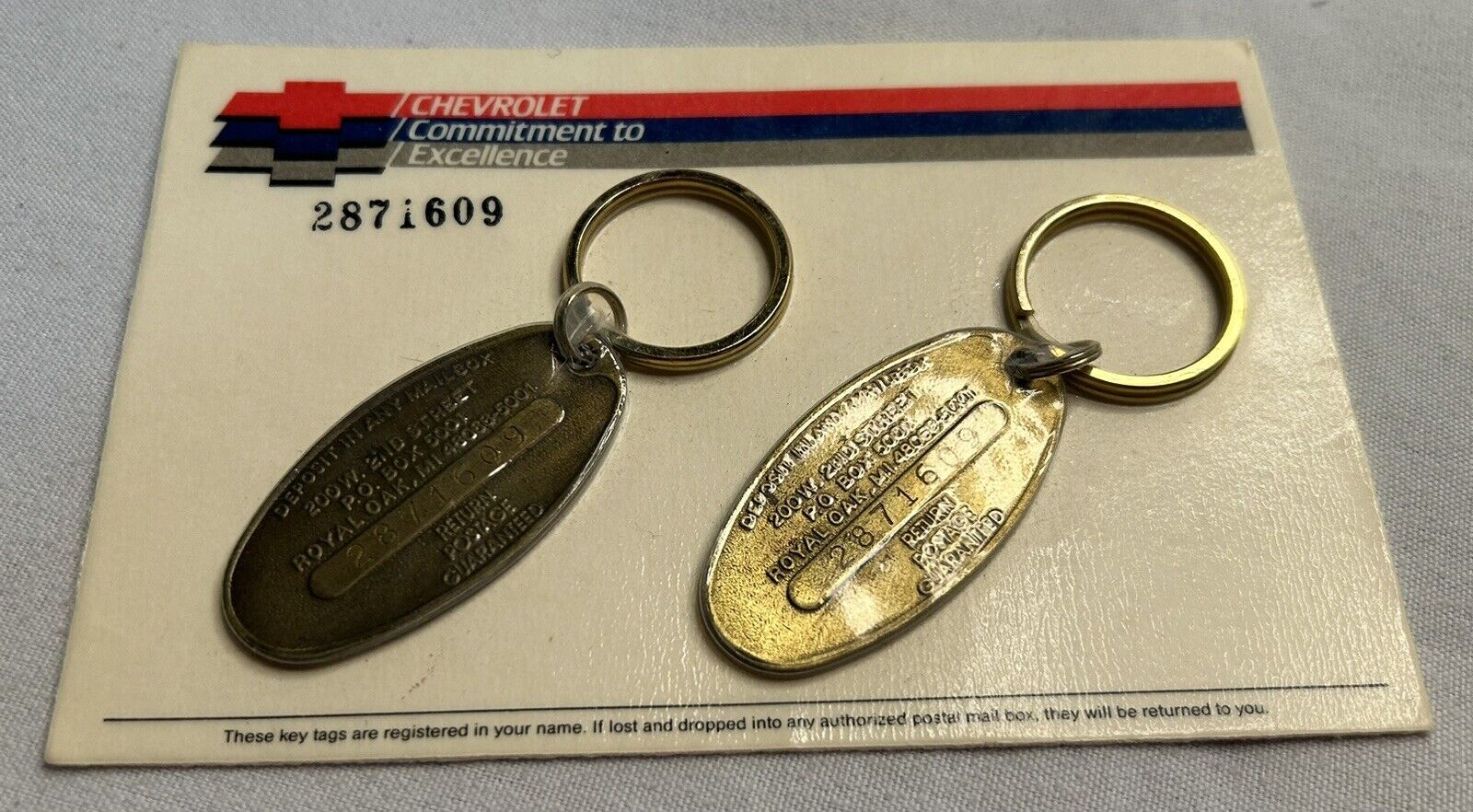 Vint. Chevrolet Commitment to Excellence Brass Keychains in ORIGINAL PACKAGING