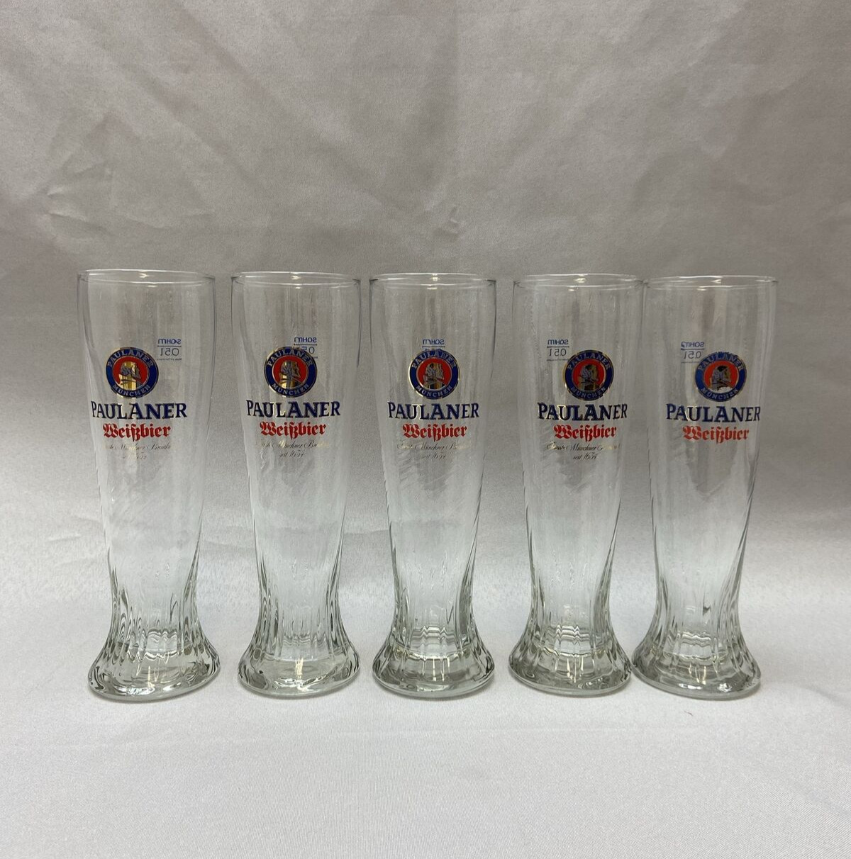 Paulaner Munchen WeiBbier Tall .5L Beer Glasses. Swirl Design 10” T