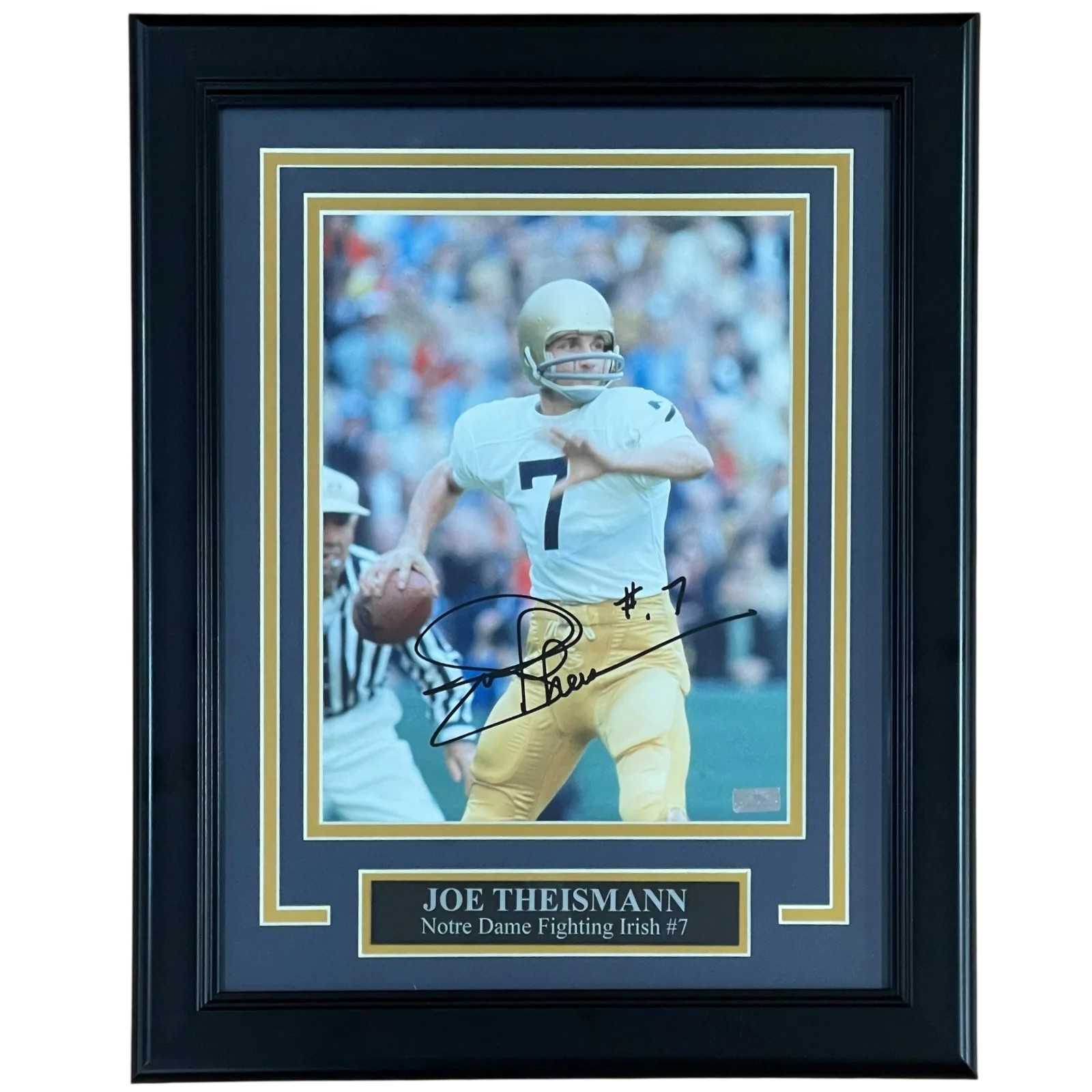 Joe Theismann Autographed Notre Dame Fighting Irish (White Jersey Vert) Deluxe F