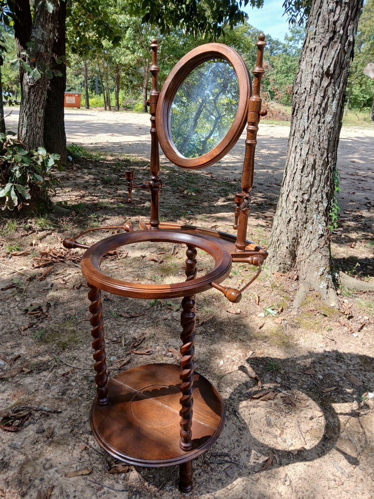 Vintage Wood Wash Basin Stand With Mirrow, Towel And Candle Holder