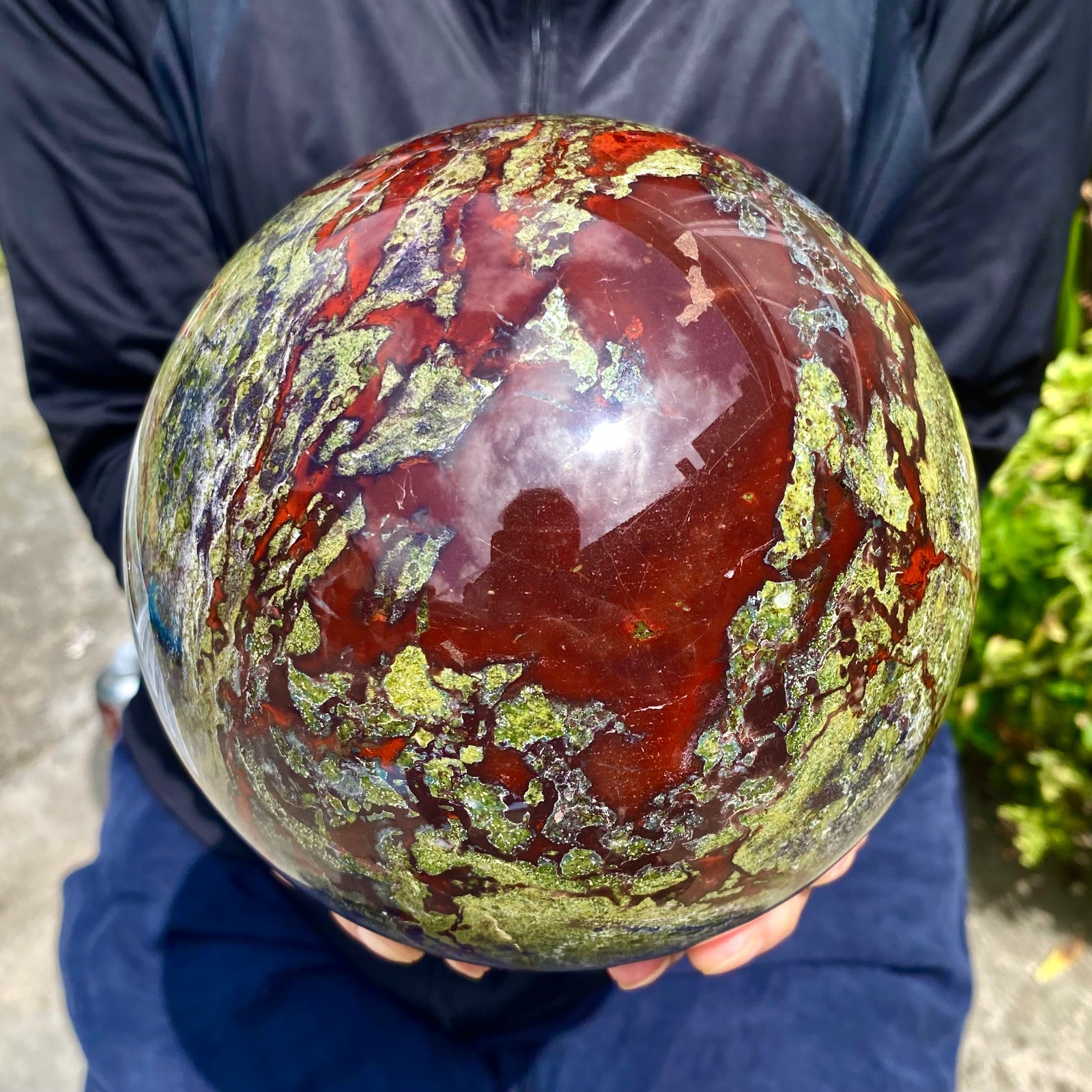 11.86LB Natural dragon blood stone quartz sphere crystal ball reiki healing