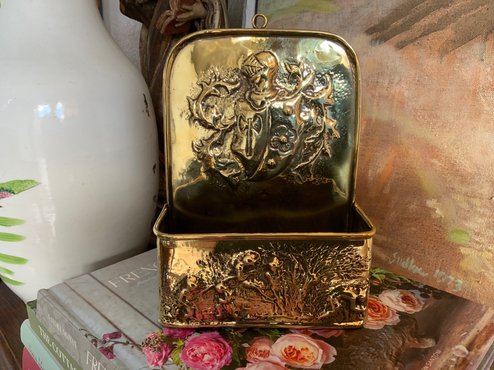 Dutch Antique Circa 1890- 1900 Brass Wall Pocket 8 inches tall Hammered Design Dutch Antique Circa 1890- 1900 Brass Wall Pocket 8 inches tall Hammered Design