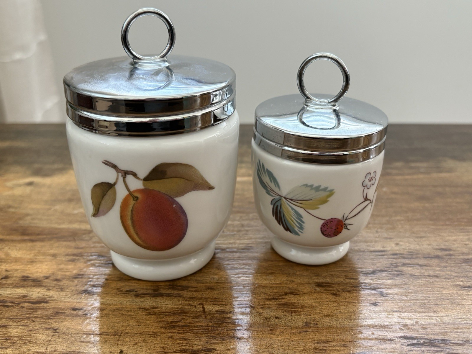 Set 2 Royal Worcester Egg Coddler Cups Fruit Butterfly Apple Raspberry England