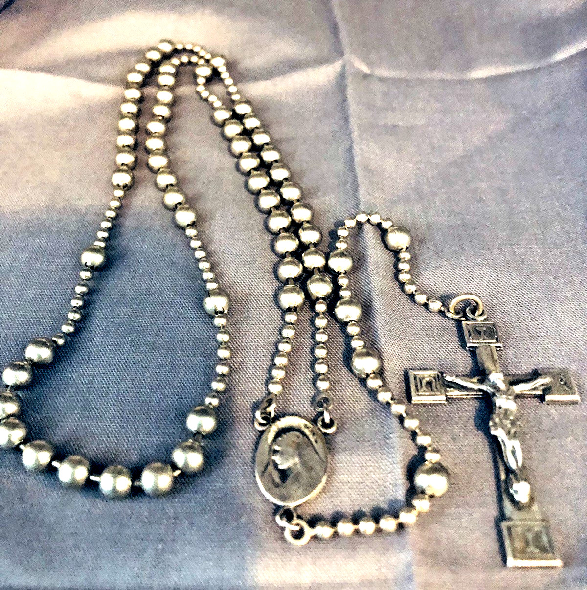 Vintage WWI WWII Combat Rosary Silver Tone Pull Chain Military Battle Beads