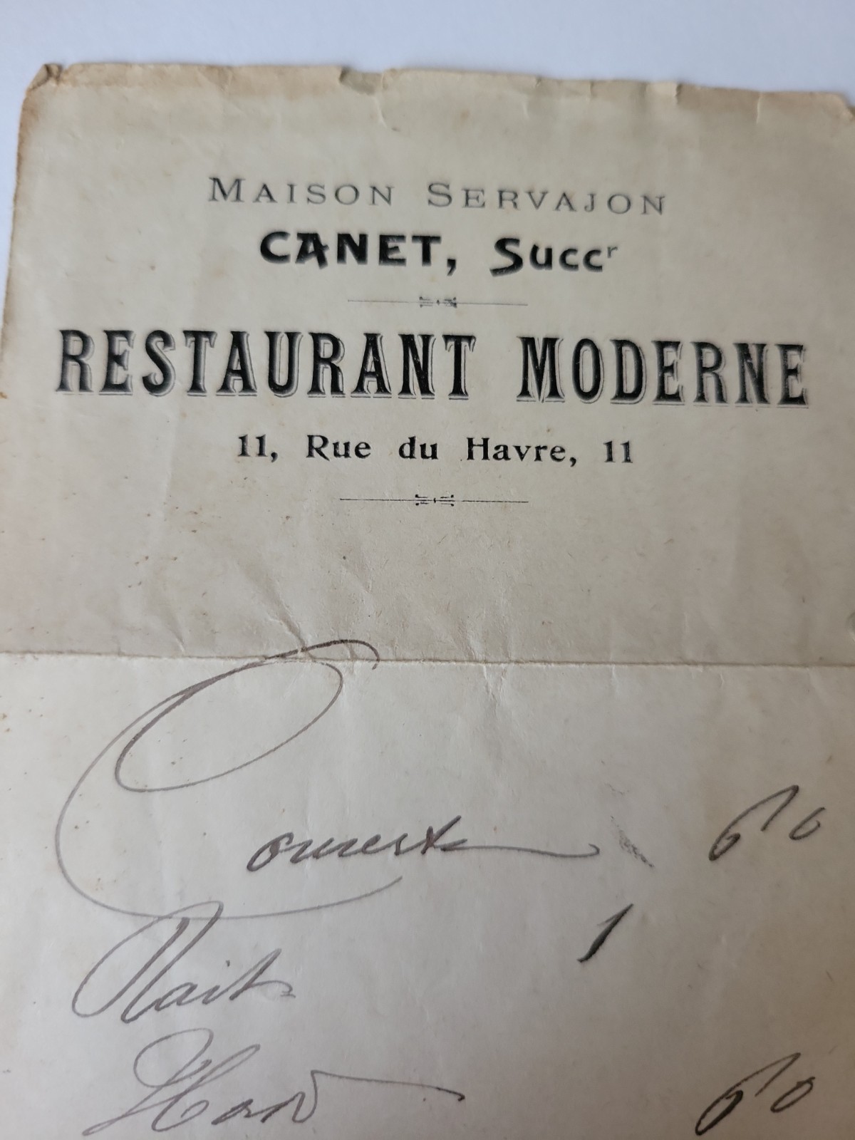 Vintage Late 1800s French RESTAURANT MODERNE Check 11 Rue Du Havre 11 Paris 