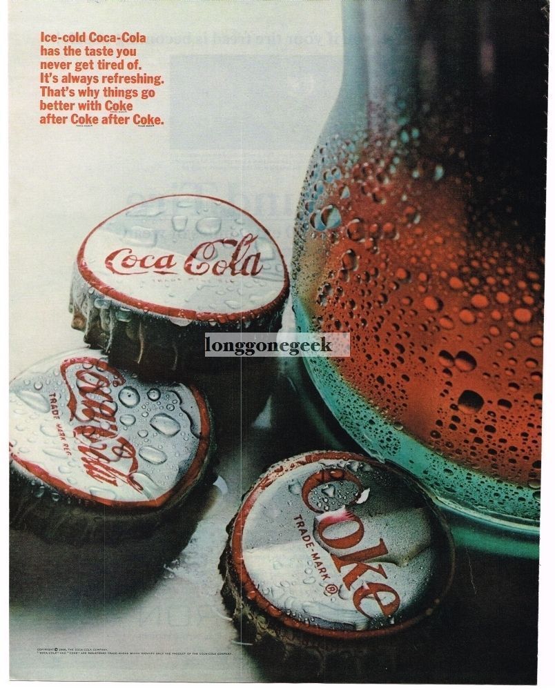 1966 Coca Cola Coke After Coke After Coke Vintage Print Ad bottlecaps